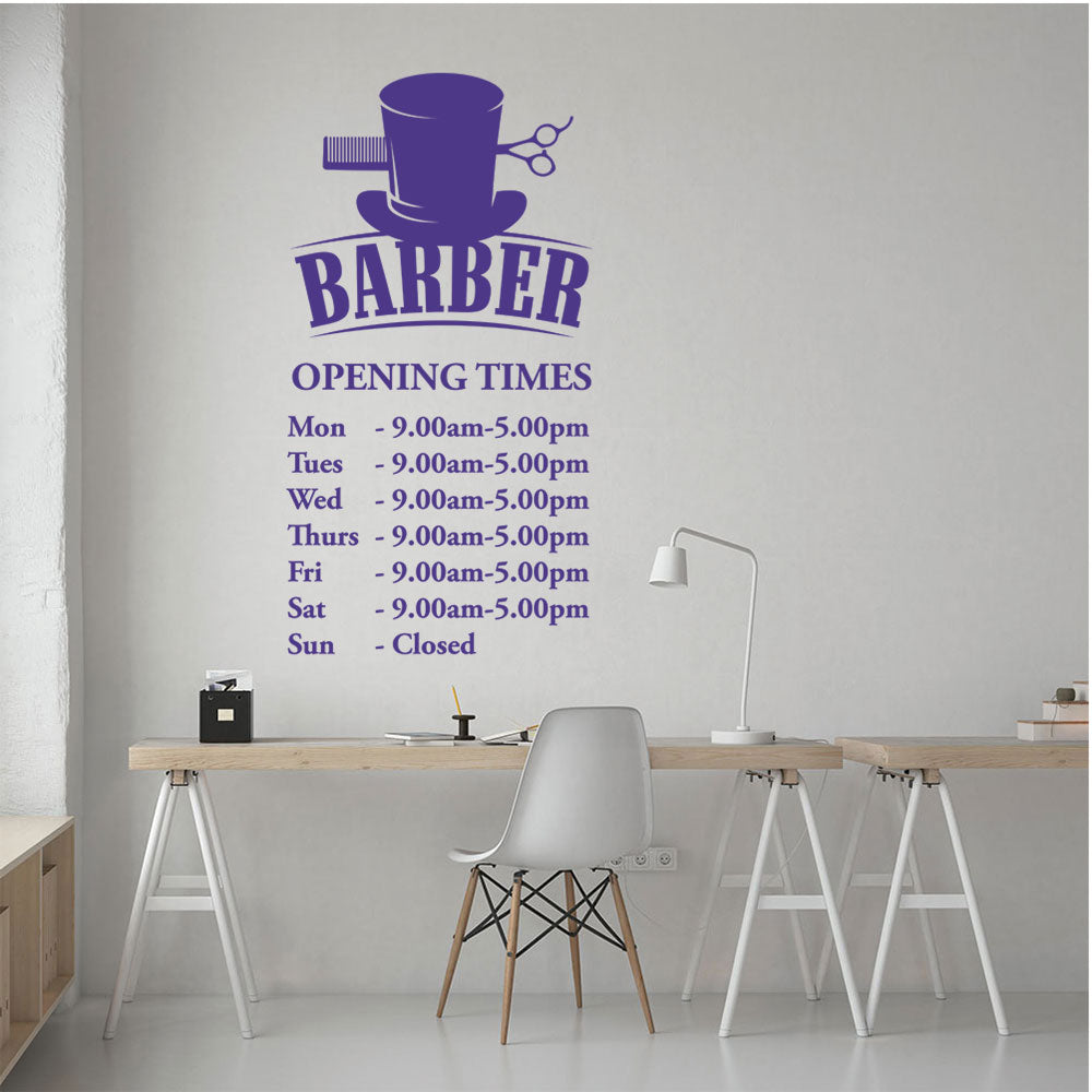 Barber Shop Opening Times Window Sticker & Decal | UK Made