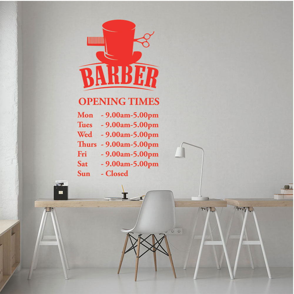 Barber Shop Opening Times Window Sticker & Decal | UK Made