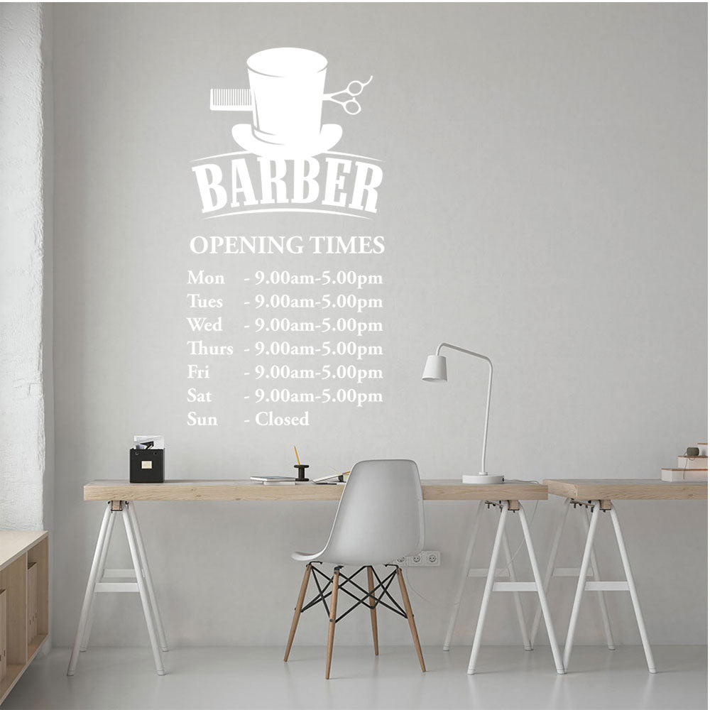 Barber Shop Opening Times Window Sticker & Decal | UK Made