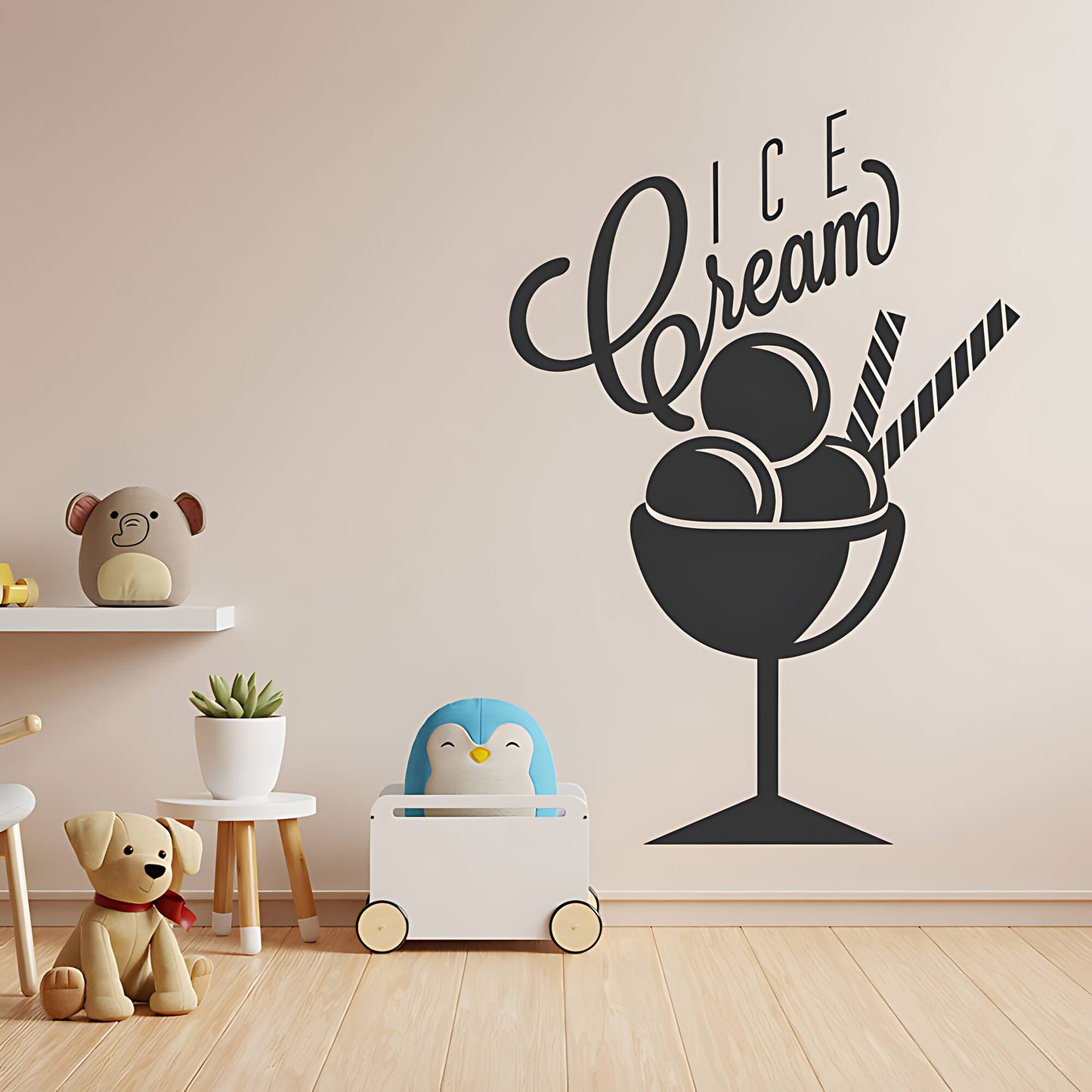 Ice Cream Sundae Wall Sticker – Script Typography Cafe or Kids Room Decal