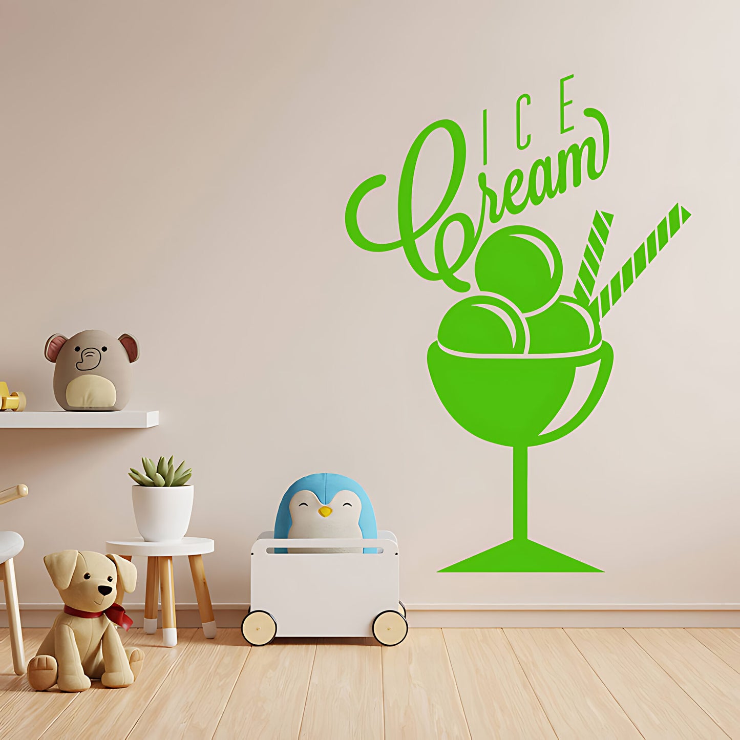 Ice Cream Sundae Wall Sticker – Script Typography Cafe or Kids Room Decal