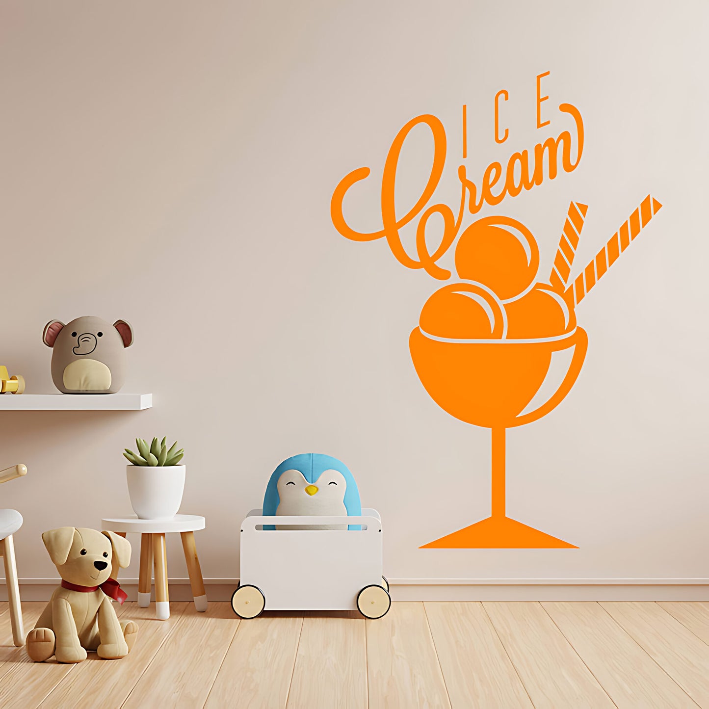 Ice Cream Sundae Wall Sticker – Script Typography Cafe or Kids Room Decal
