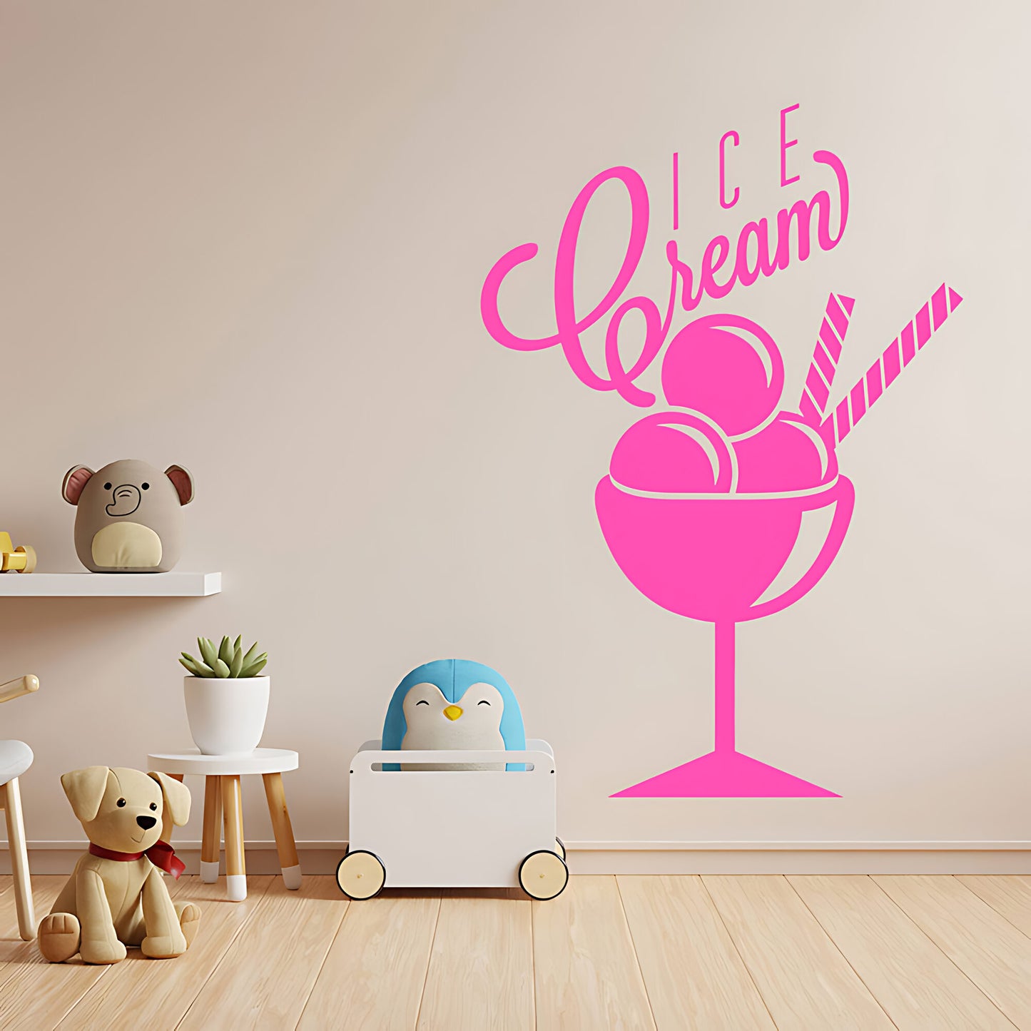 Ice Cream Sundae Wall Sticker – Script Typography Cafe or Kids Room Decal