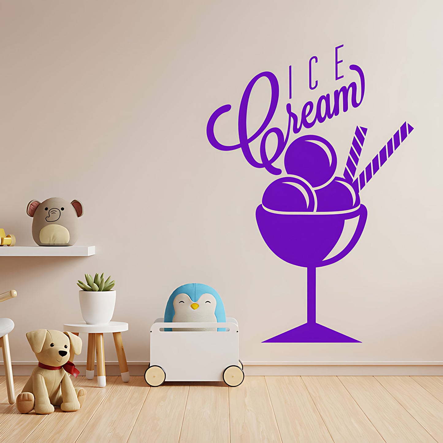 Ice Cream Sundae Wall Sticker – Script Typography Cafe or Kids Room Decal