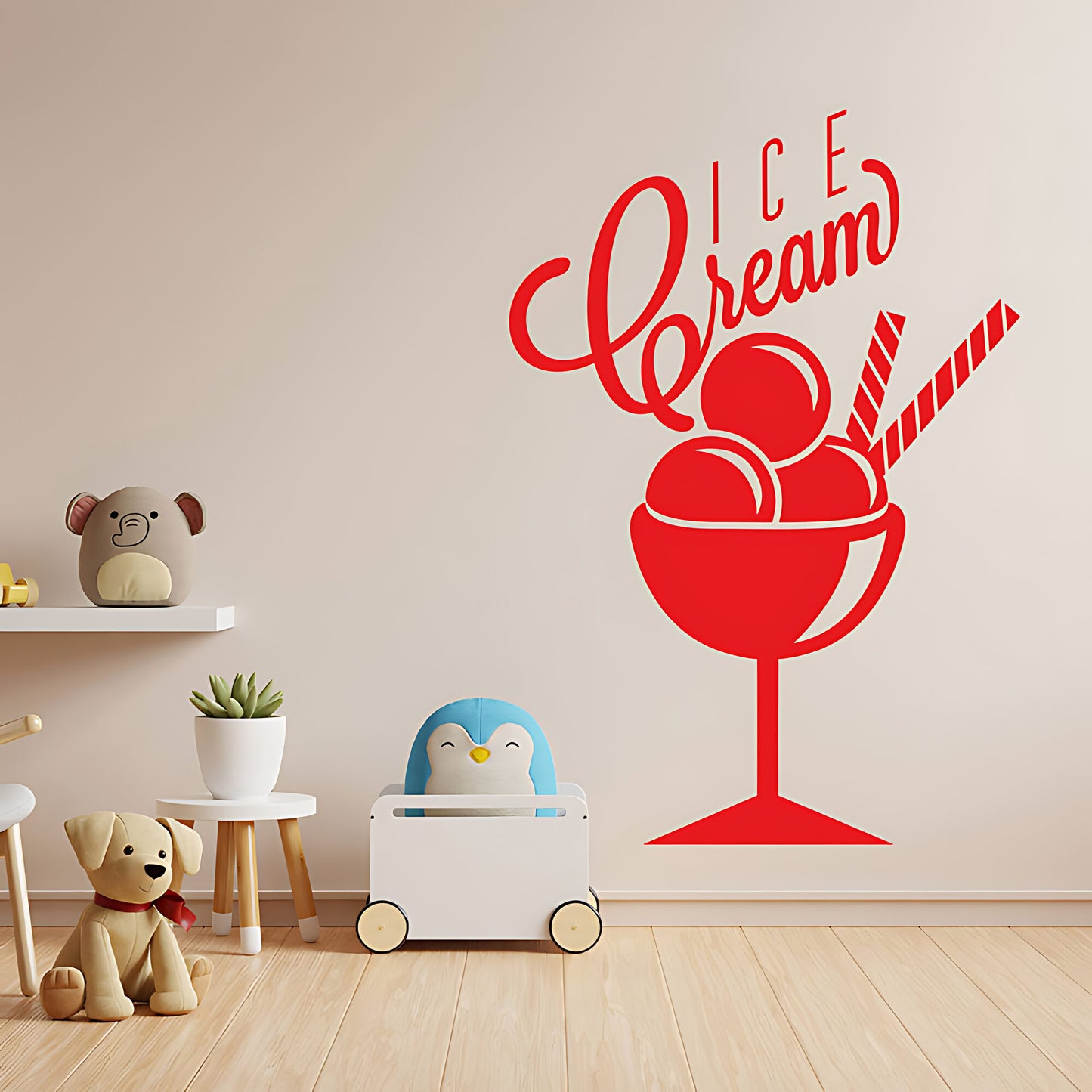 Ice Cream Sundae Wall Sticker – Script Typography Cafe or Kids Room Decal