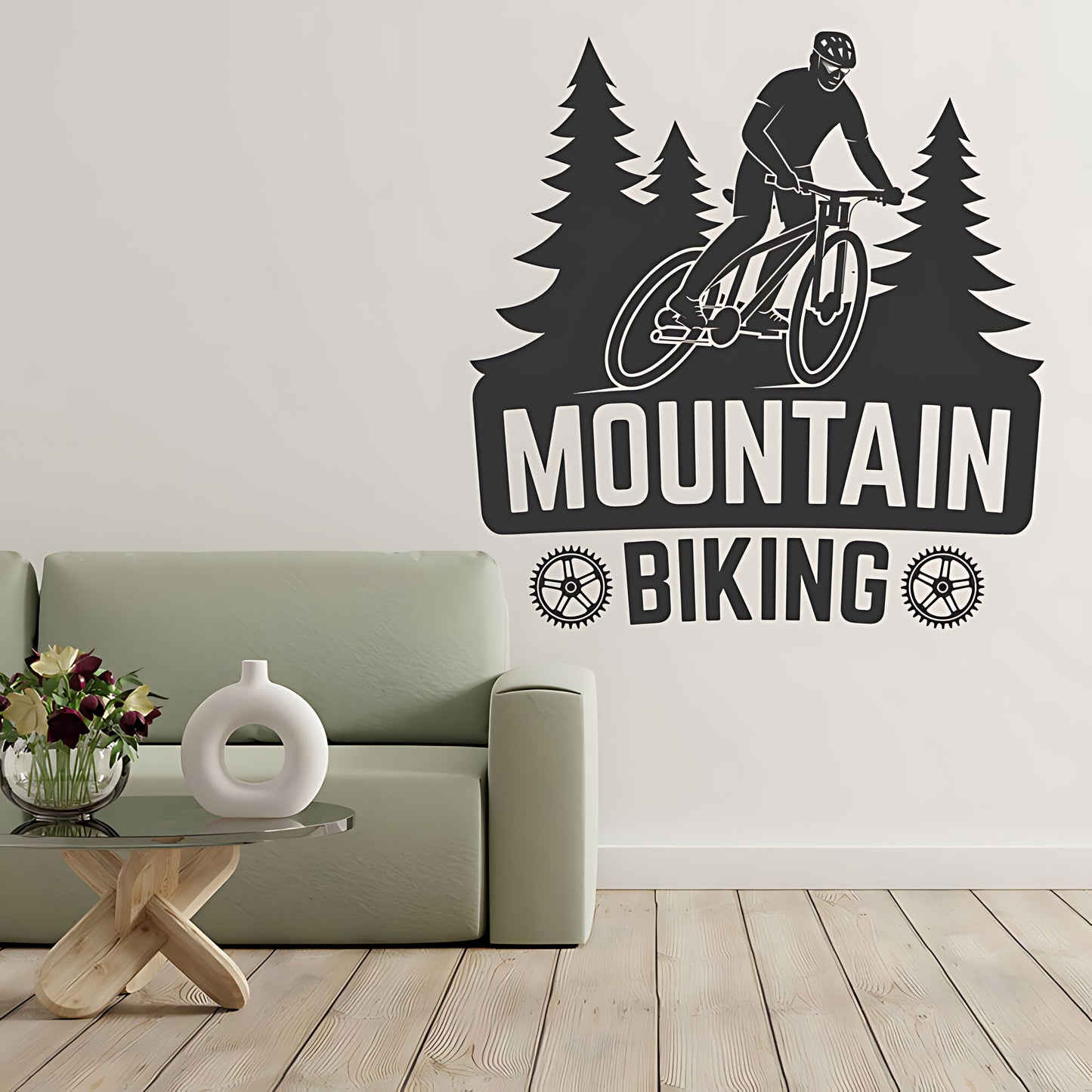 High-Energy Mountain Bike Wall Decal for Shops and Riders