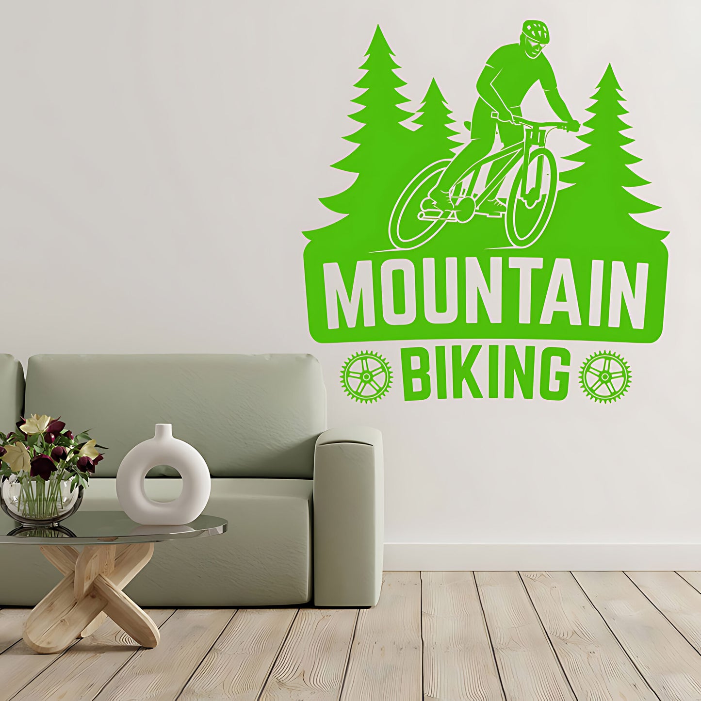 High-Energy Mountain Bike Wall Decal for Shops and Riders