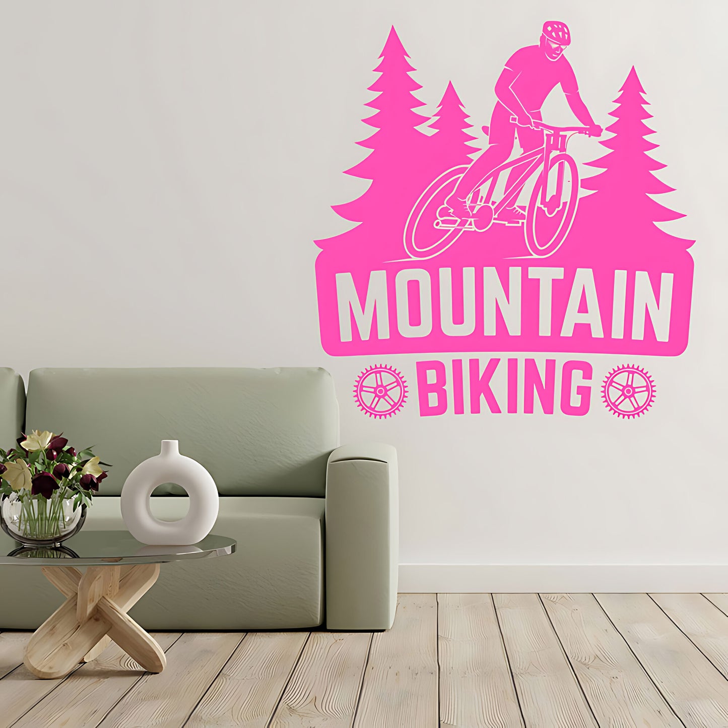 High-Energy Mountain Bike Wall Decal for Shops and Riders