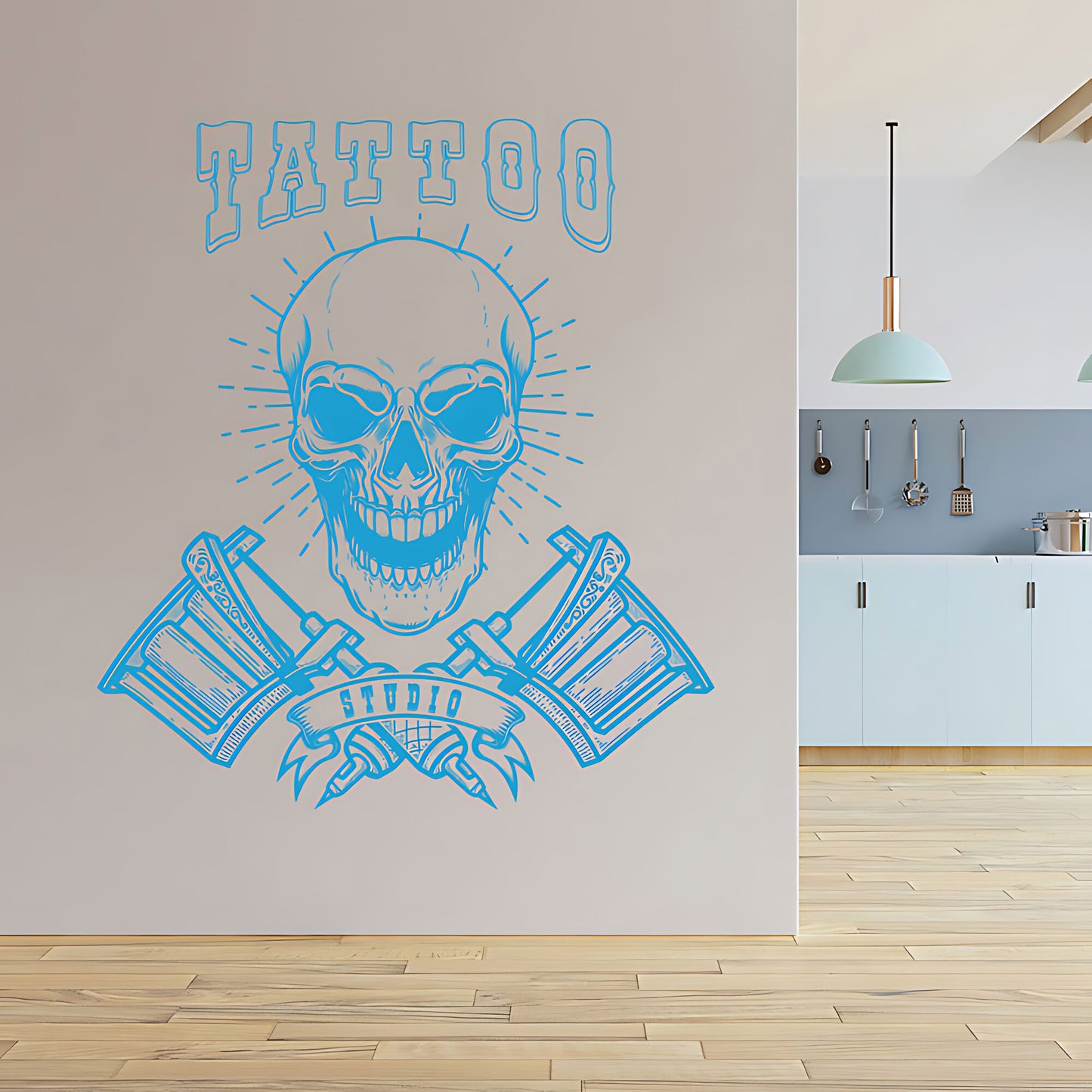 Modern Tattoo Parlour Wall Decal with Skull and Graphic Quote