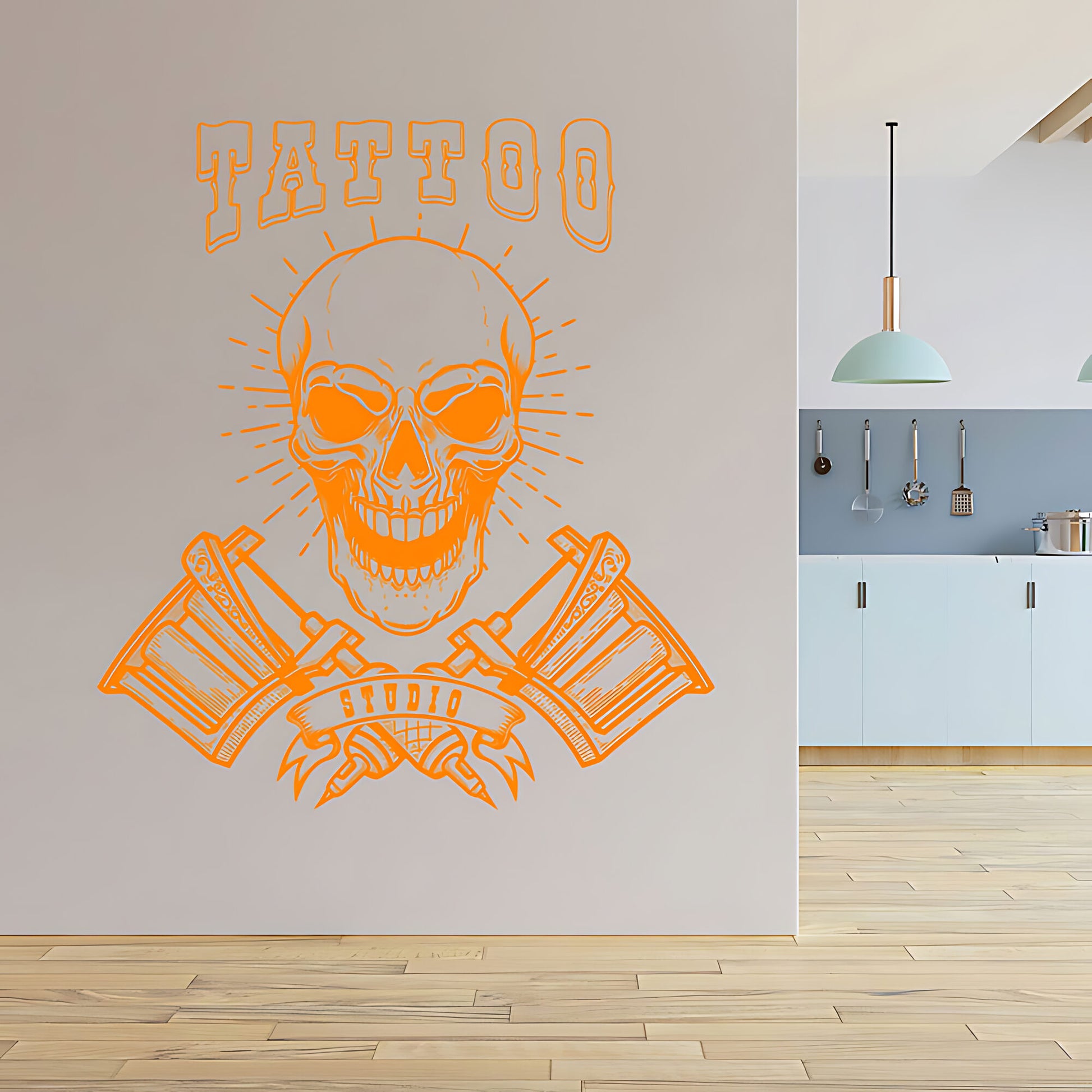 Modern Tattoo Parlour Wall Decal with Skull and Graphic Quote