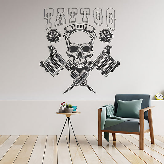 Skull Graphic Wall Sticker with Motivational Quote for Tattoo Parlour