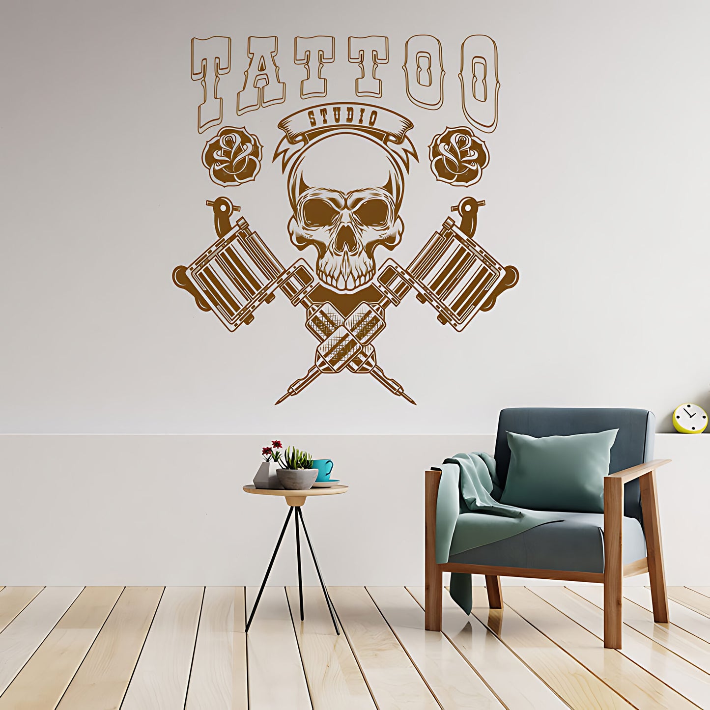 Skull Graphic Wall Sticker with Motivational Quote for Tattoo Parlour