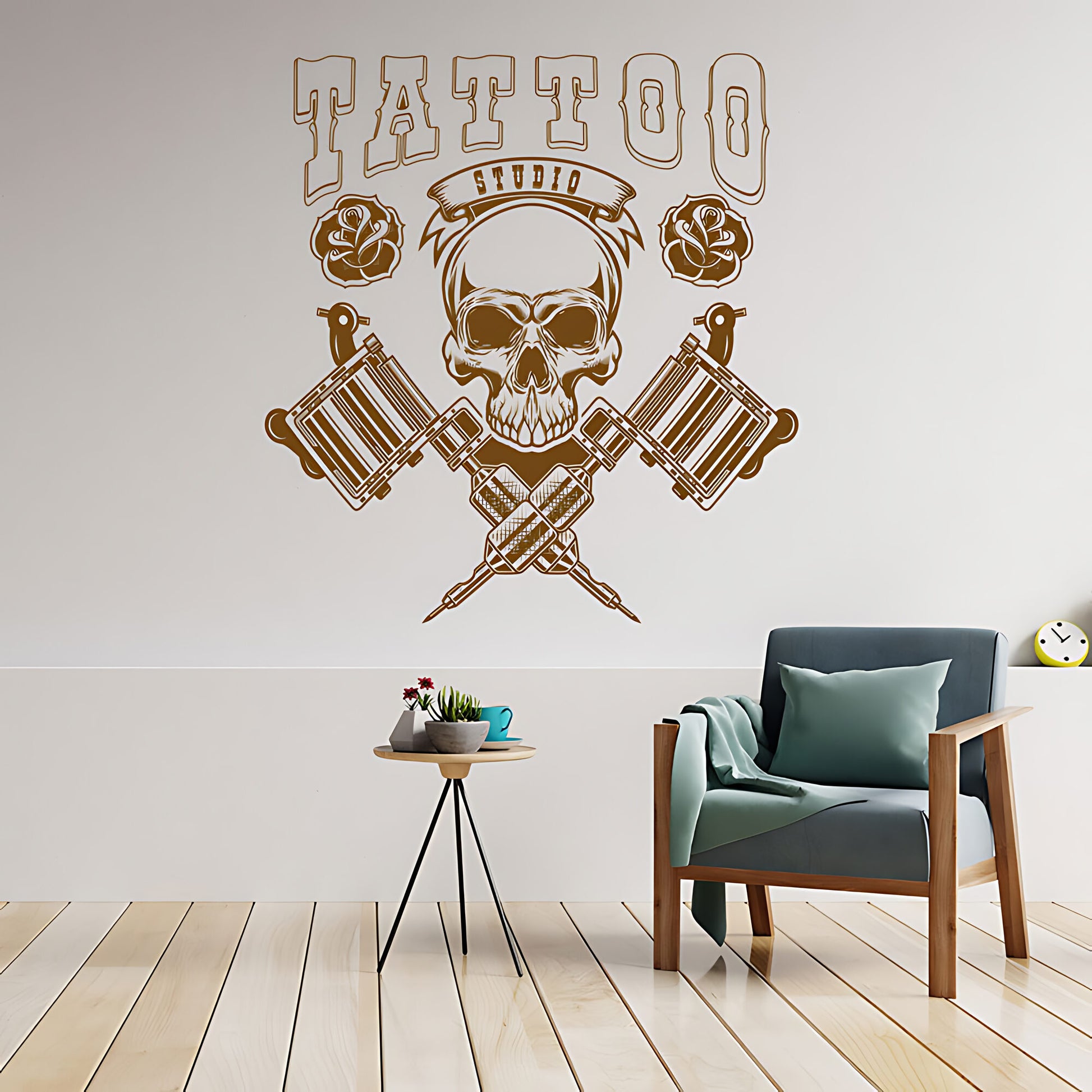 Skull Graphic Wall Sticker with Motivational Quote for Tattoo Parlour