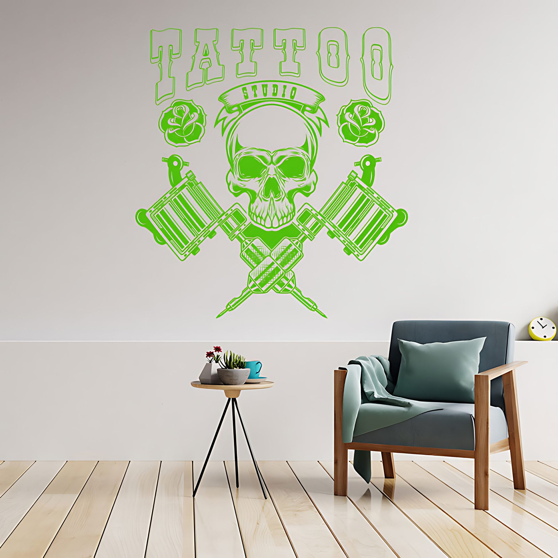 Skull Graphic Wall Sticker with Motivational Quote for Tattoo Parlour