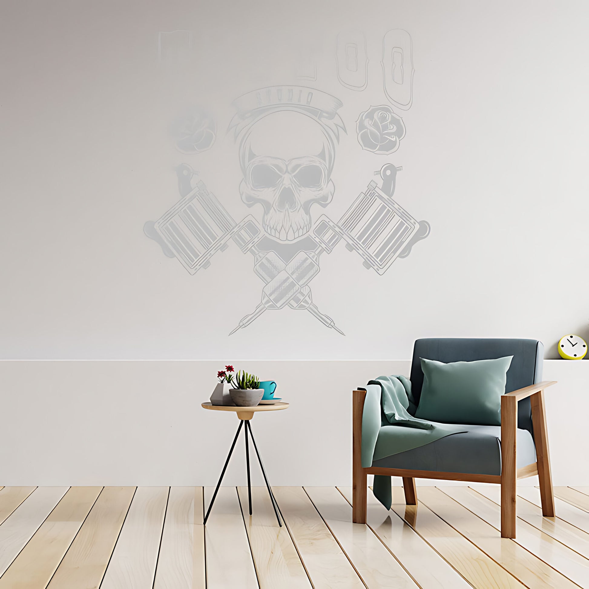 Skull Graphic Wall Sticker with Motivational Quote for Tattoo Parlour