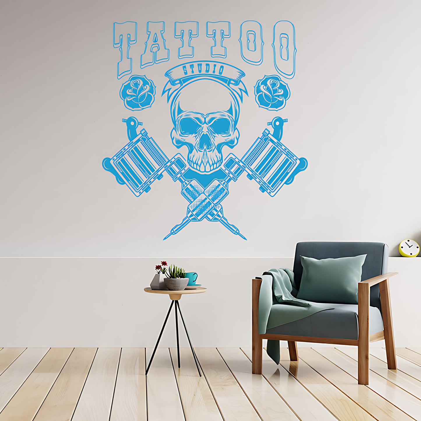 Skull Graphic Wall Sticker with Motivational Quote for Tattoo Parlour