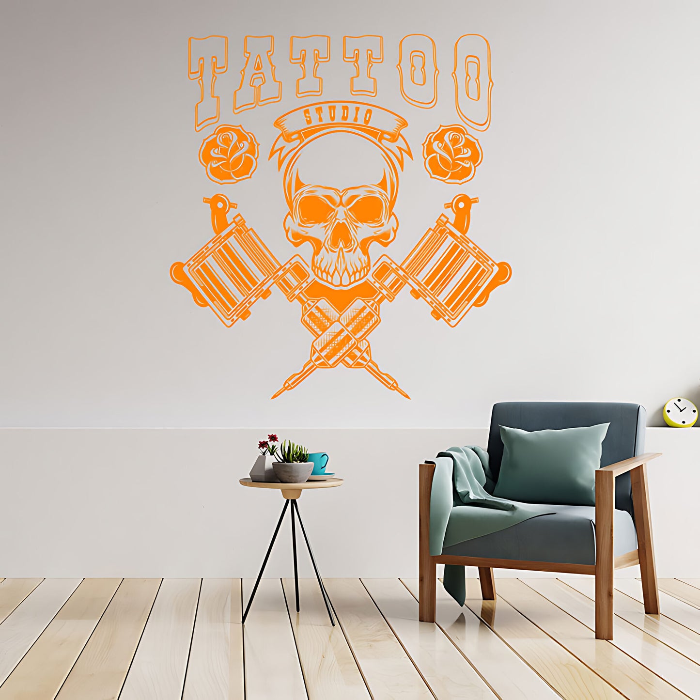 Skull Graphic Wall Sticker with Motivational Quote for Tattoo Parlour