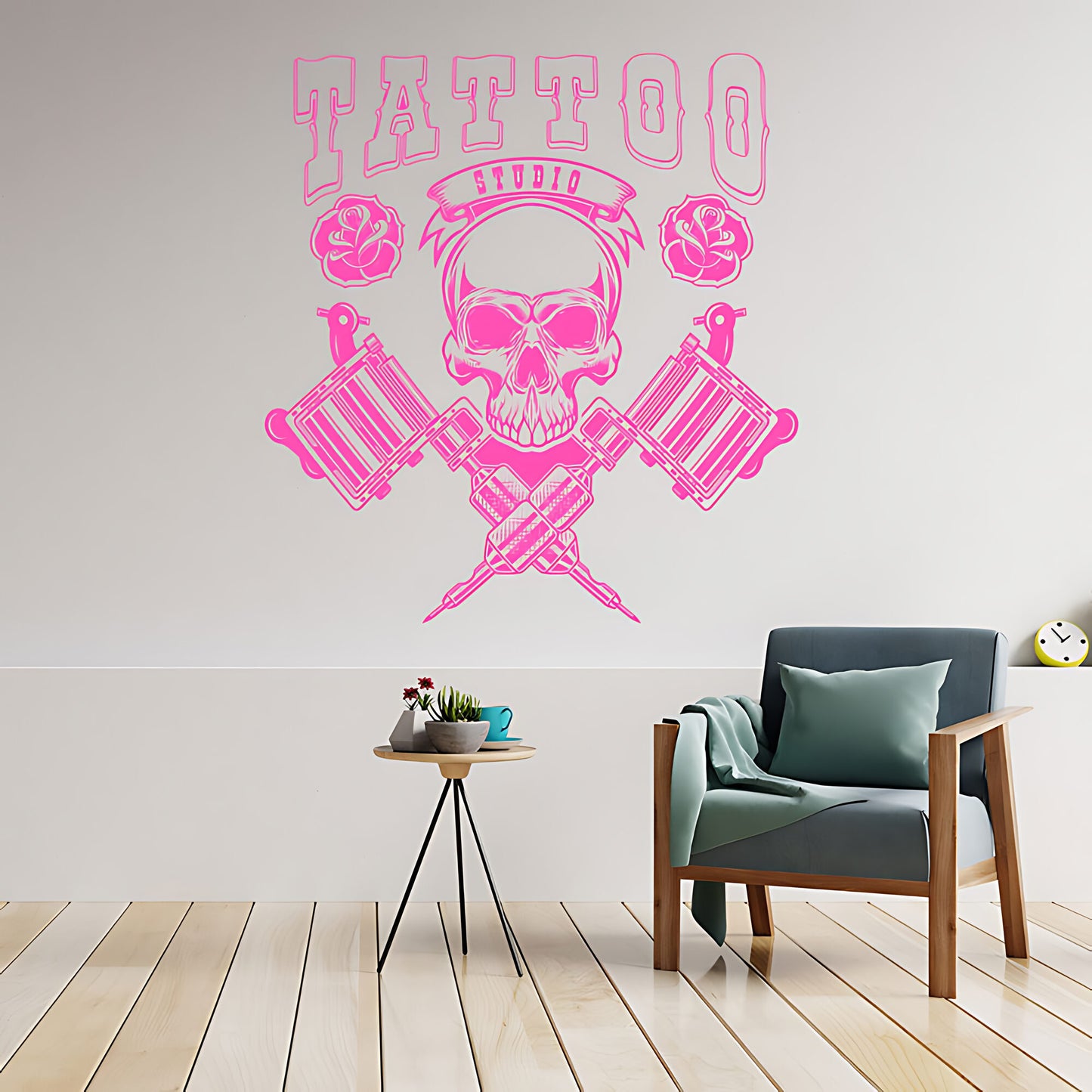 Skull Graphic Wall Sticker with Motivational Quote for Tattoo Parlour
