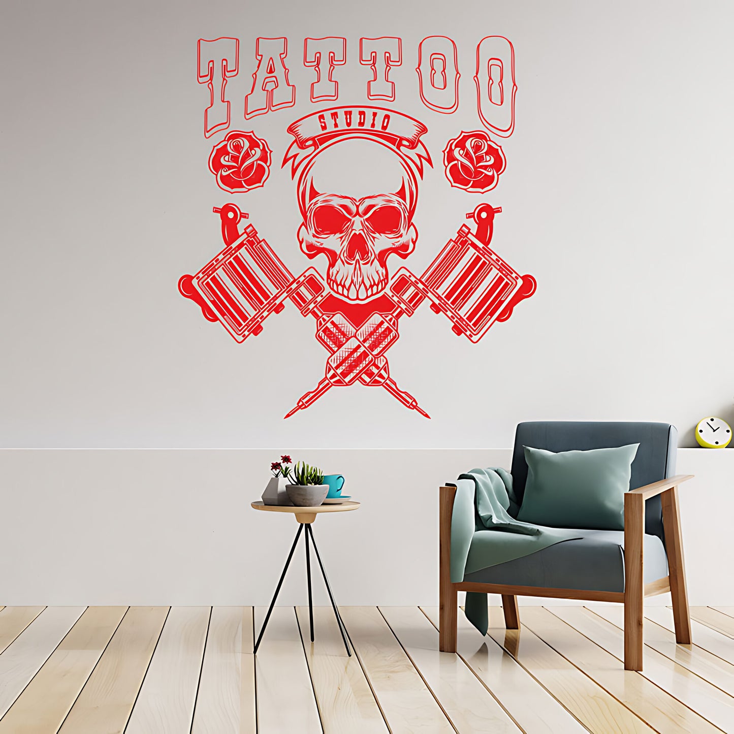 Skull Graphic Wall Sticker with Motivational Quote for Tattoo Parlour