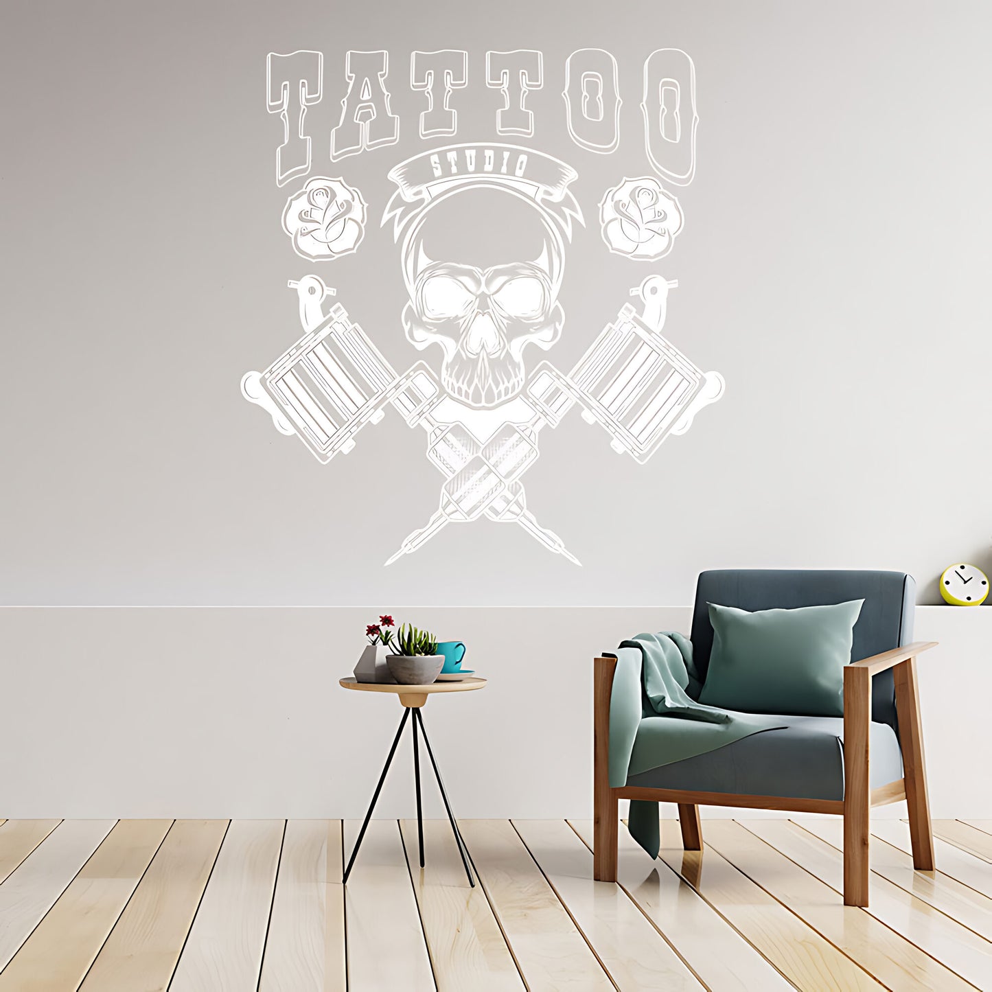 Skull Graphic Wall Sticker with Motivational Quote for Tattoo Parlour