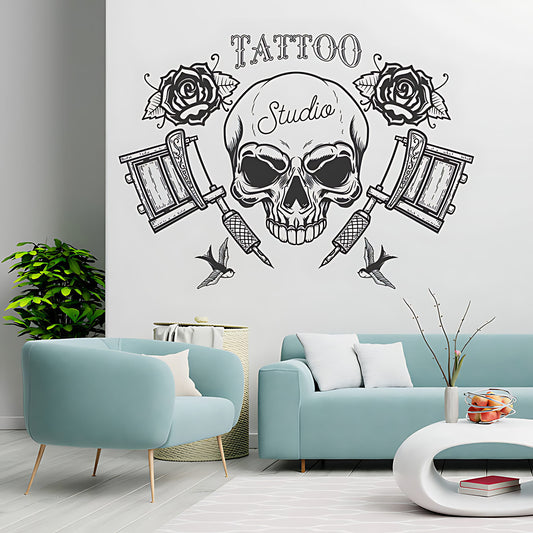 Creative Skull Art Wall Sticker with Tattooist Quote for Parlour