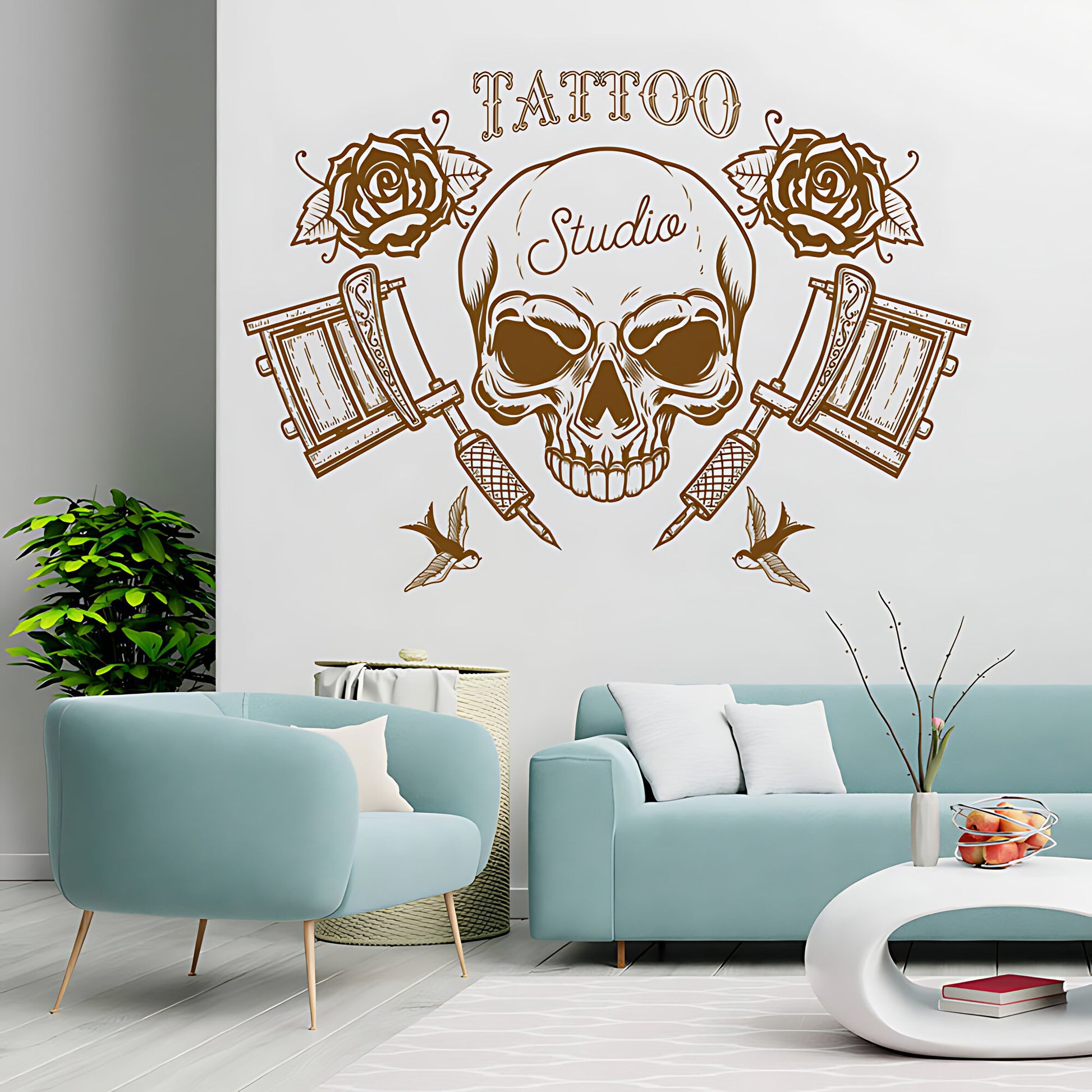 Creative Skull Art Wall Sticker with Tattooist Quote for Parlour