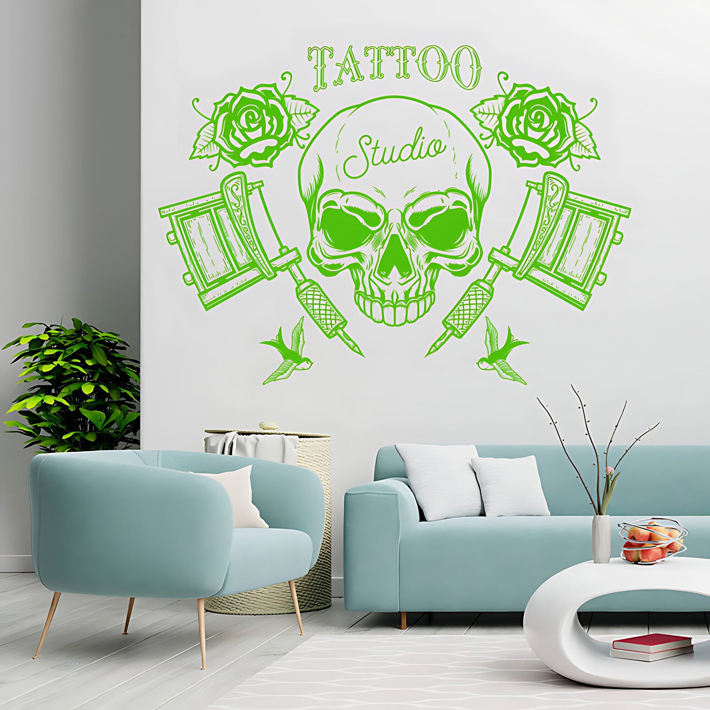 Creative Skull Art Wall Sticker with Tattooist Quote for Parlour