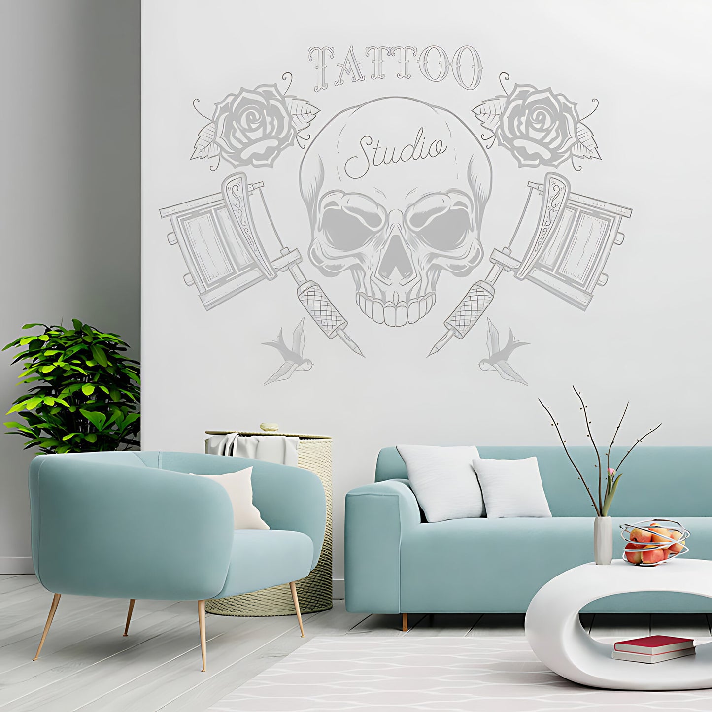 Creative Skull Art Wall Sticker with Tattooist Quote for Parlour