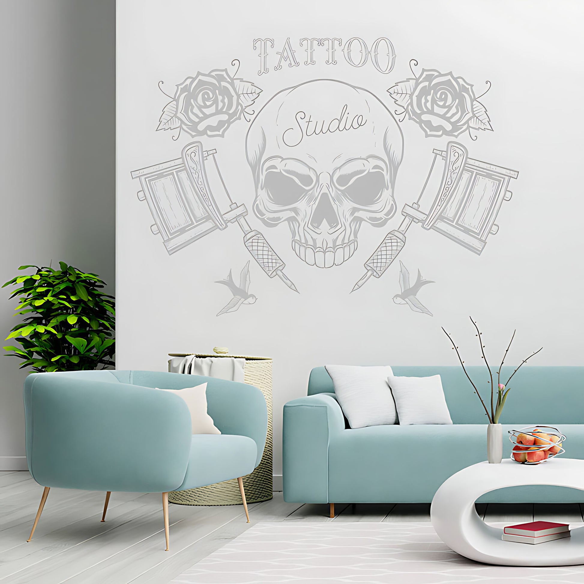 Creative Skull Art Wall Sticker with Tattooist Quote for Parlour