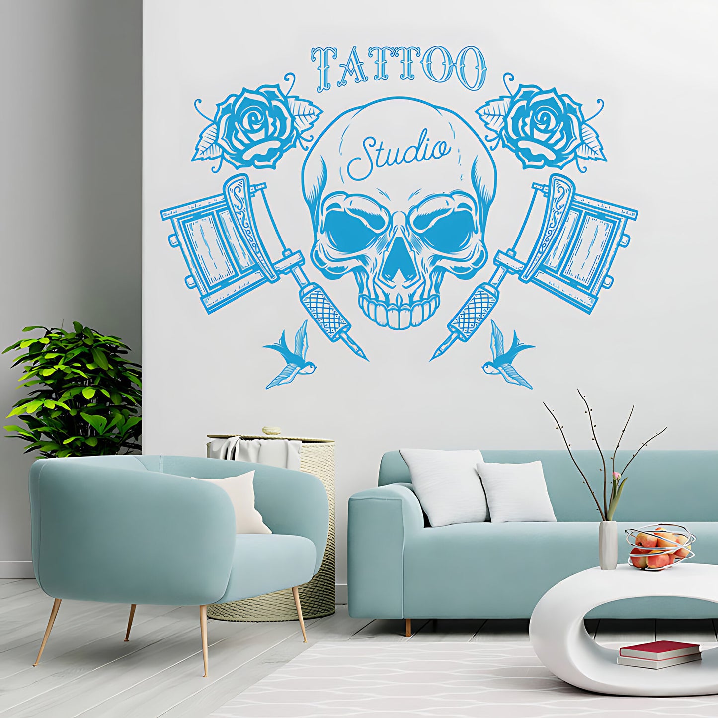 Creative Skull Art Wall Sticker with Tattooist Quote for Parlour