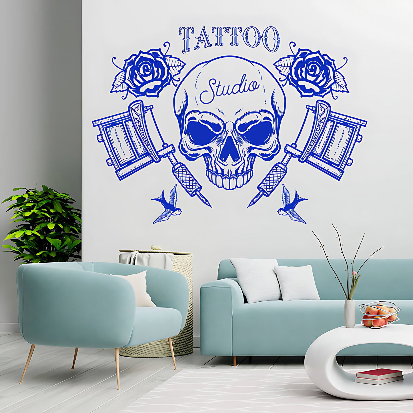Creative Skull Art Wall Sticker with Tattooist Quote for Parlour