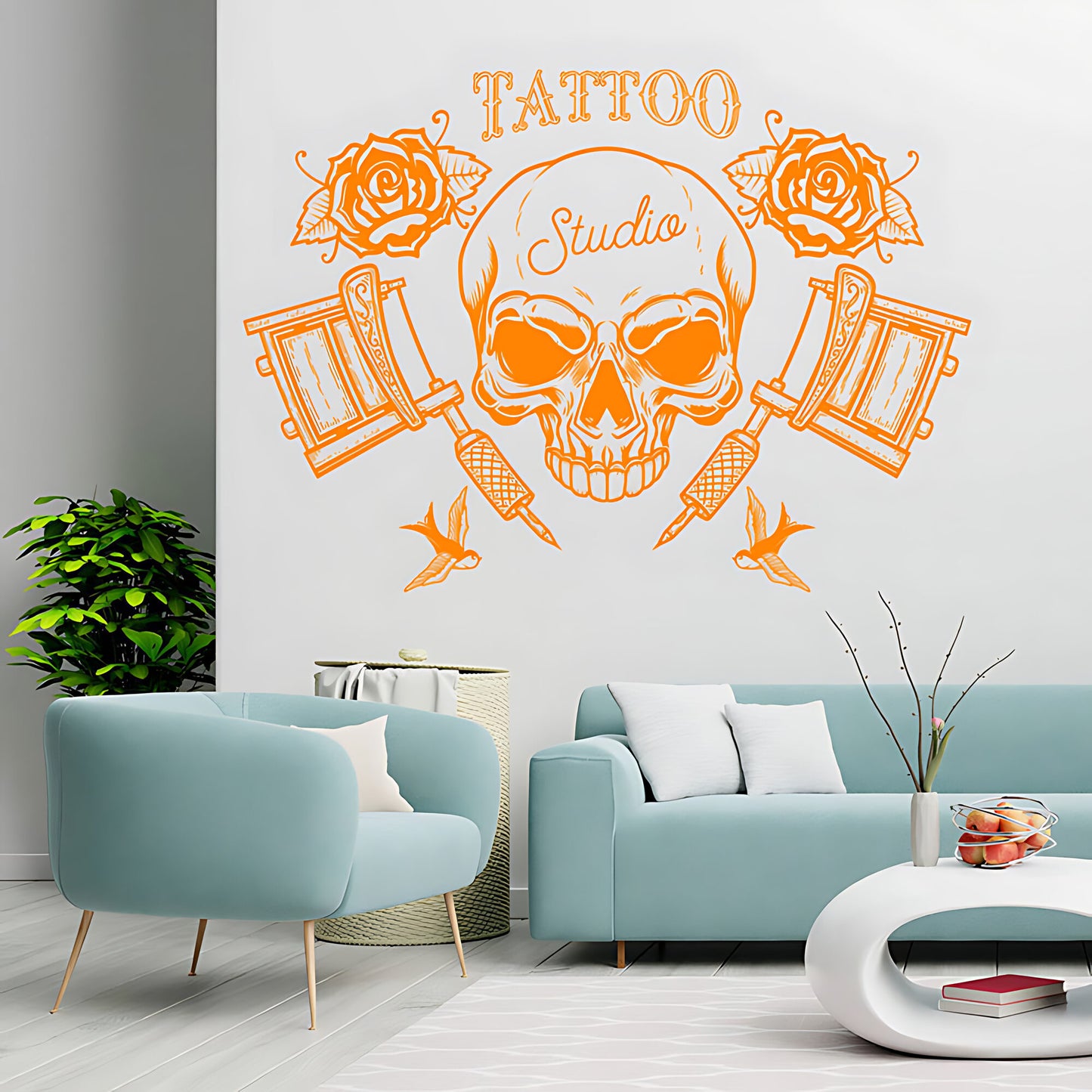 Creative Skull Art Wall Sticker with Tattooist Quote for Parlour