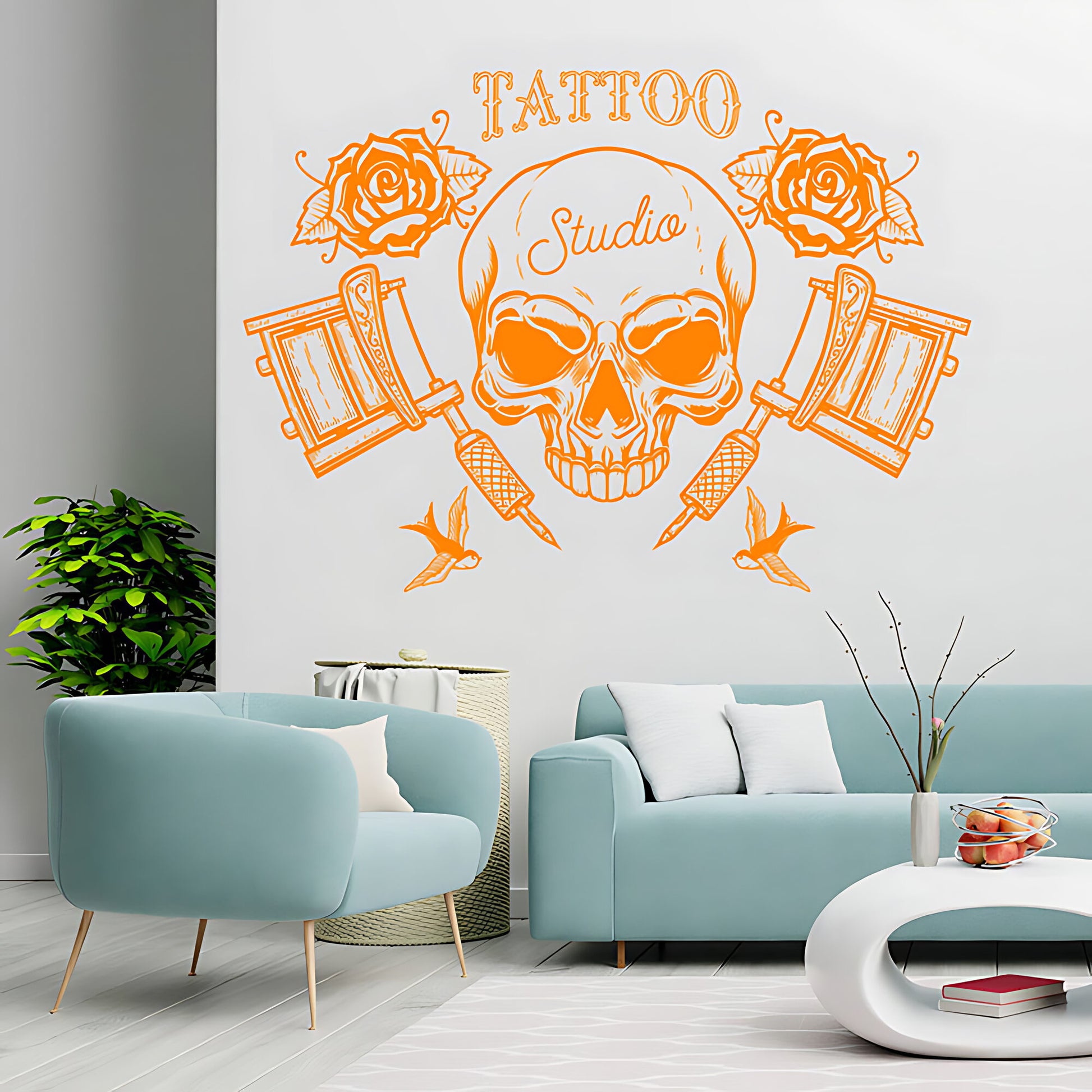 Creative Skull Art Wall Sticker with Tattooist Quote for Parlour