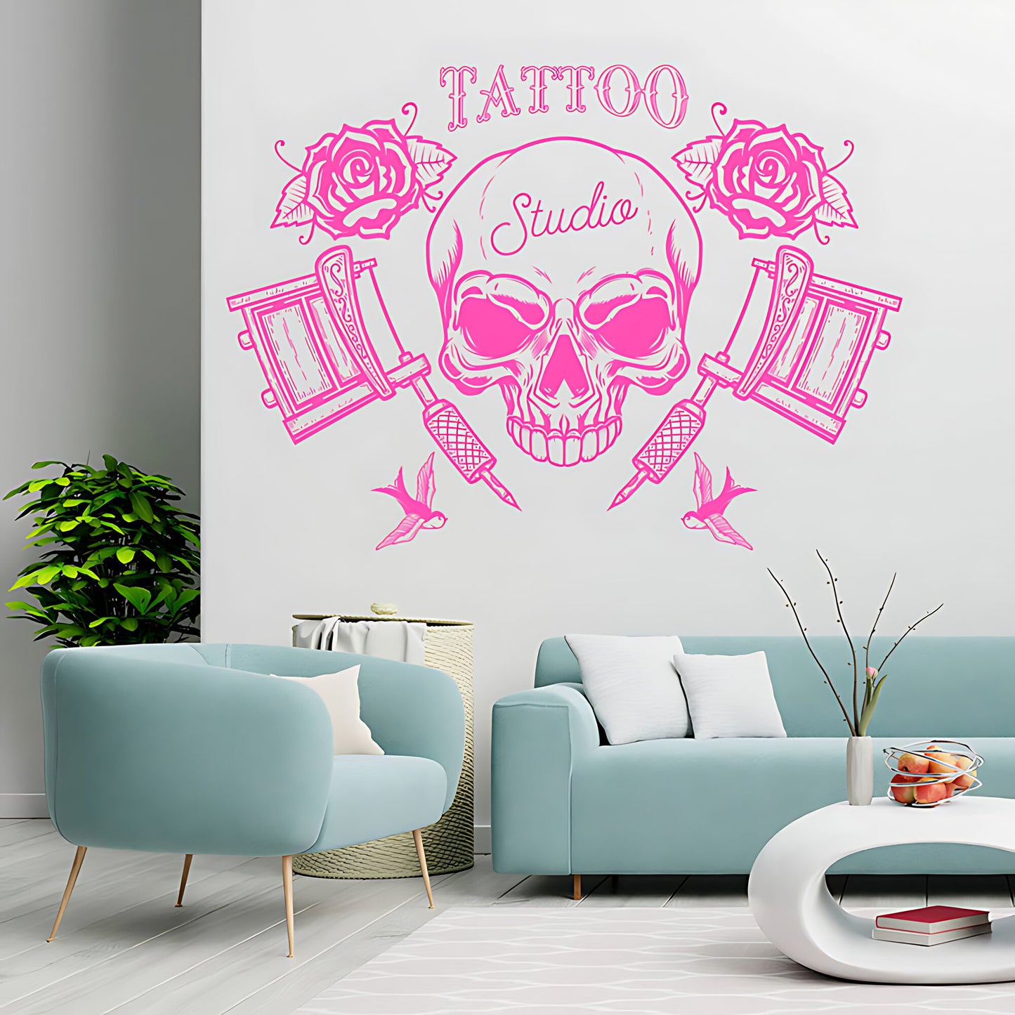 Creative Skull Art Wall Sticker with Tattooist Quote for Parlour