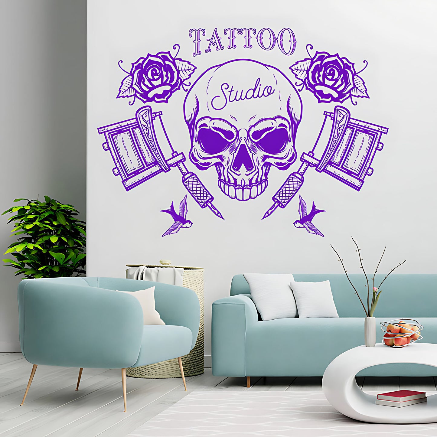 Creative Skull Art Wall Sticker with Tattooist Quote for Parlour