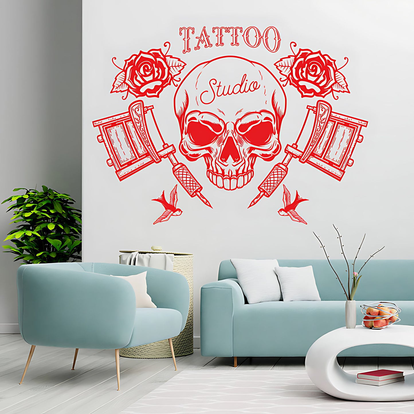 Creative Skull Art Wall Sticker with Tattooist Quote for Parlour