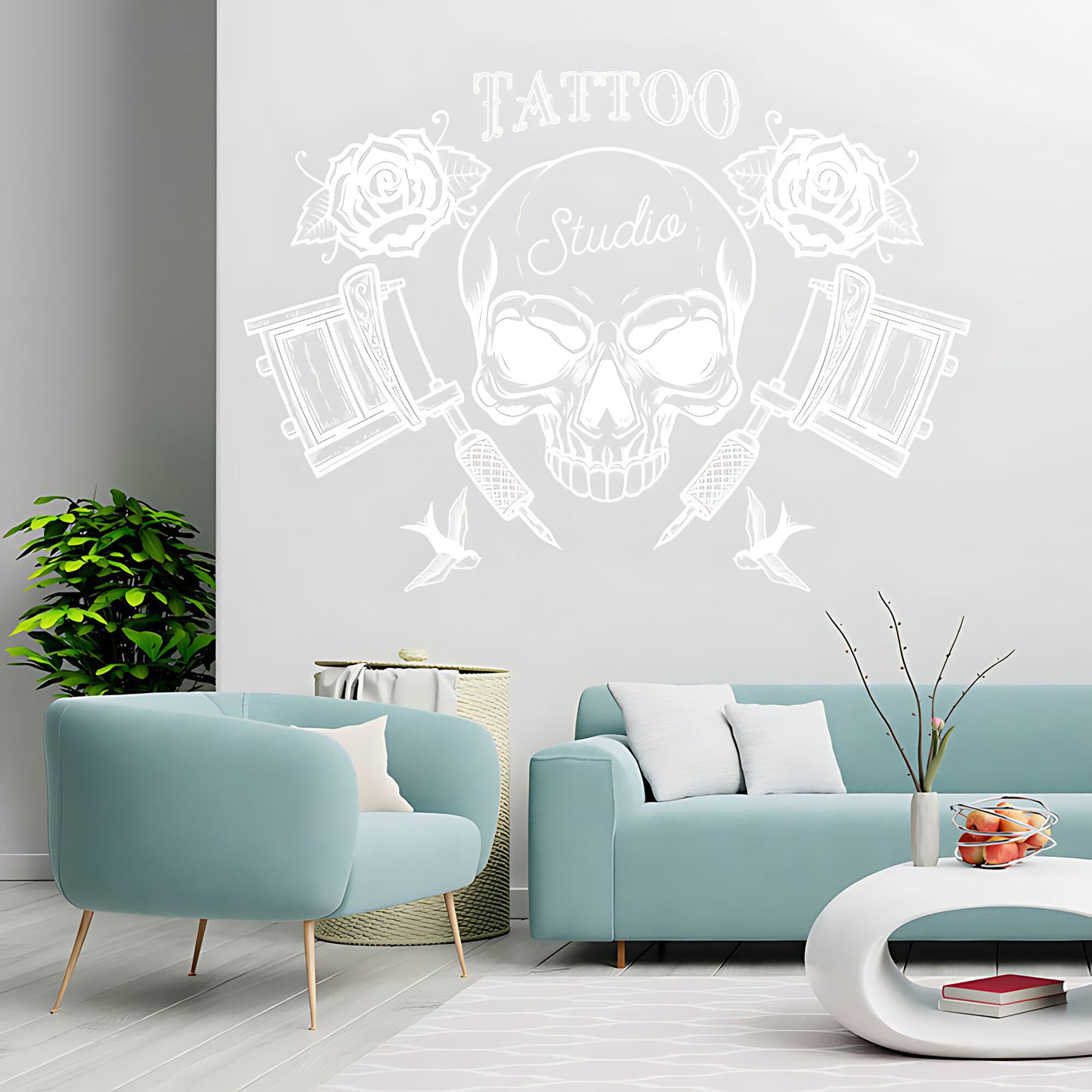 Creative Skull Art Wall Sticker with Tattooist Quote for Parlour