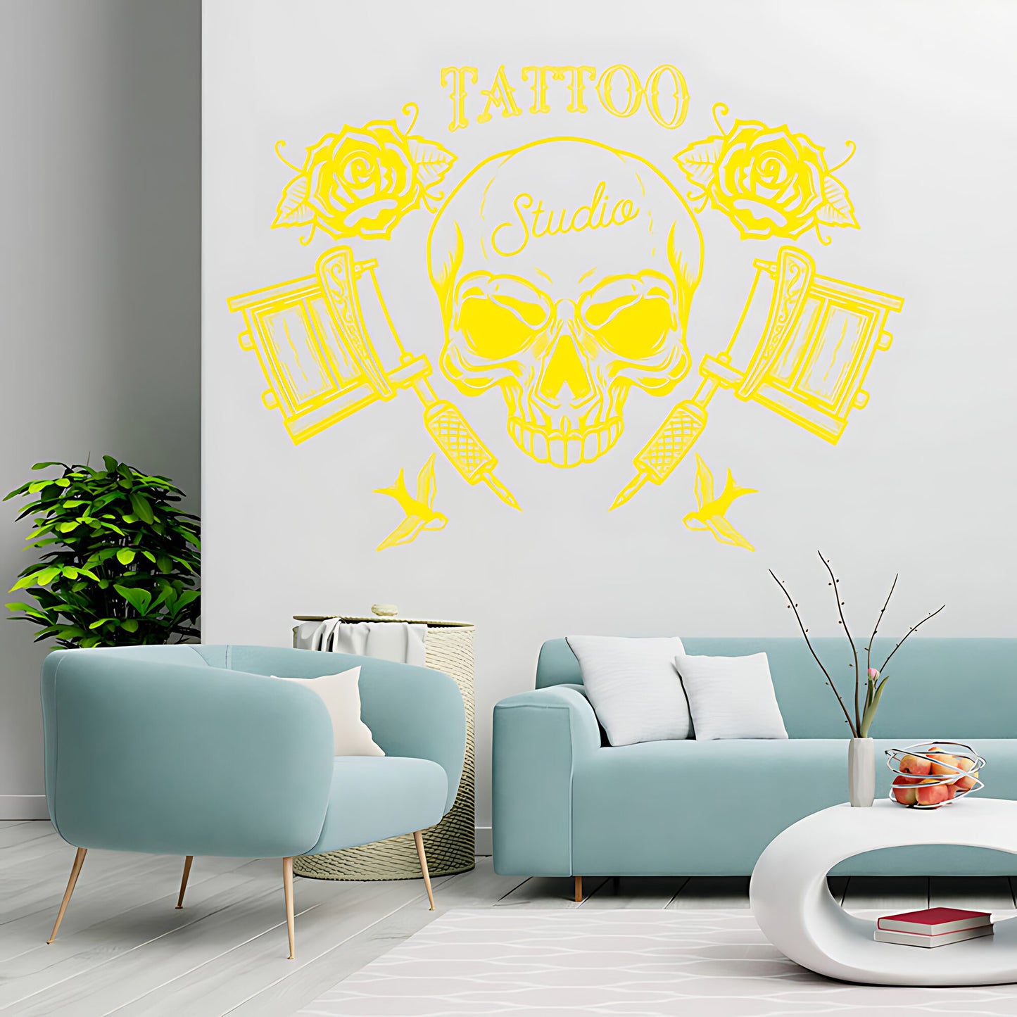 Creative Skull Art Wall Sticker with Tattooist Quote for Parlour