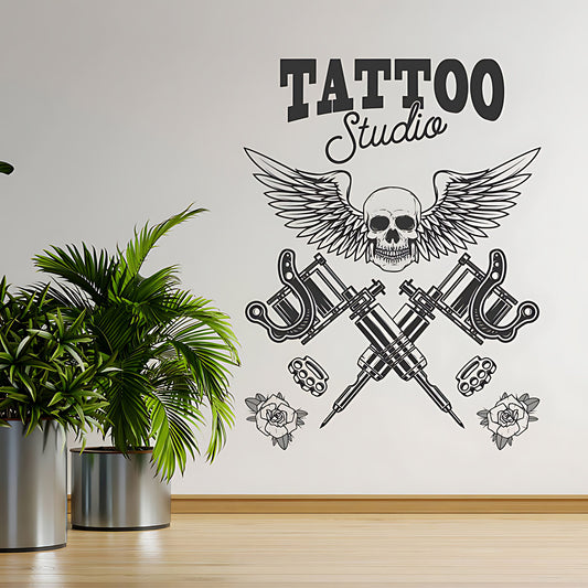 Skull Tattoo Art Wall Decal with Inspirational Quote for Parlour