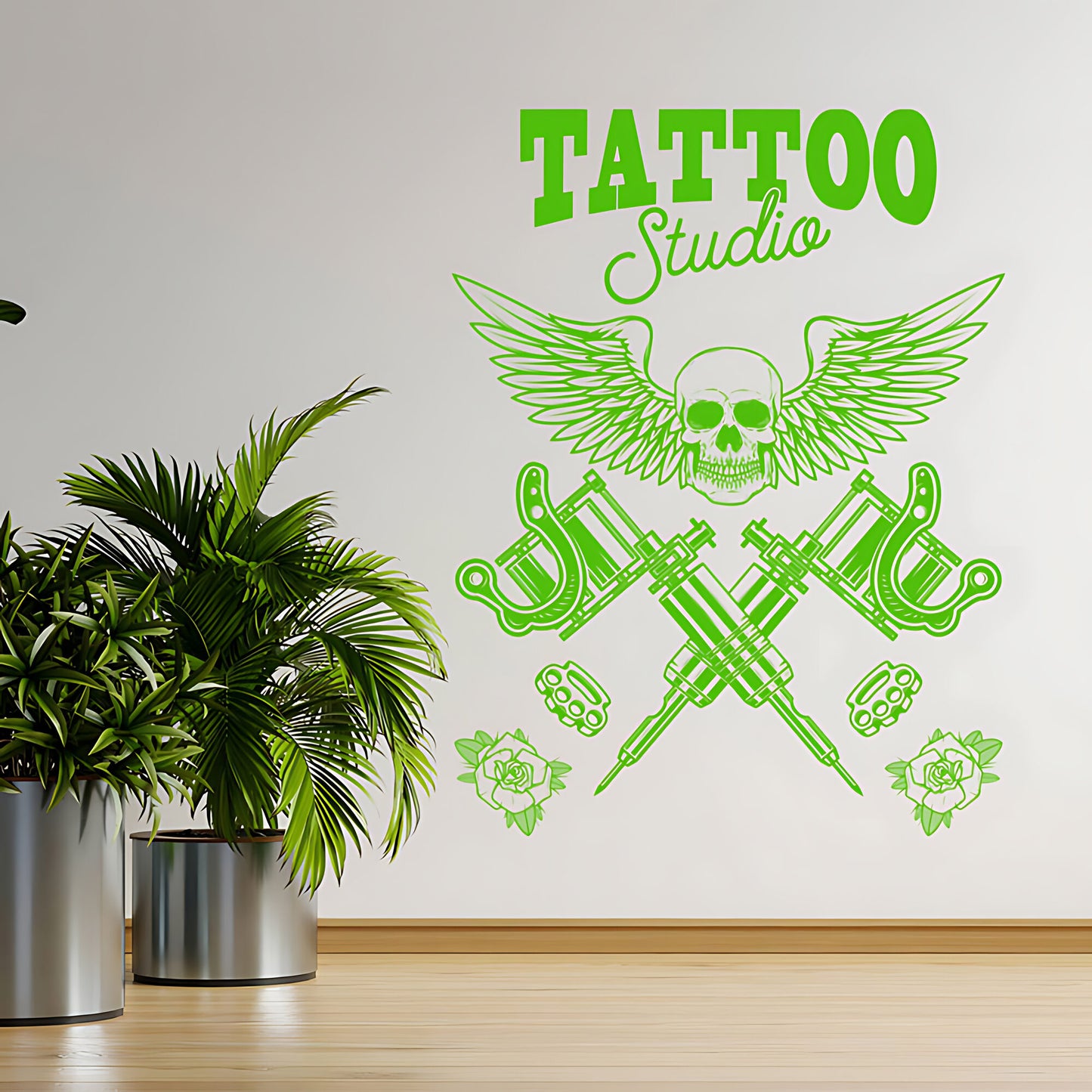 Skull Tattoo Art Wall Decal with Inspirational Quote for Parlour
