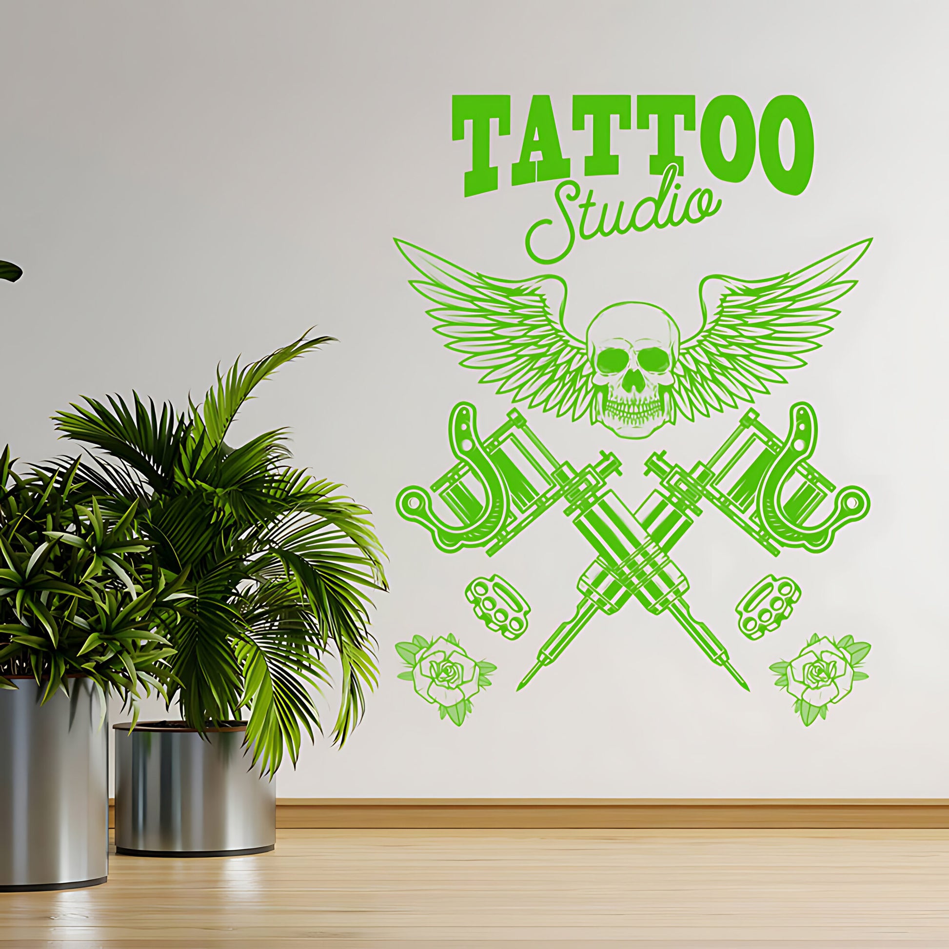 Skull Tattoo Art Wall Decal with Inspirational Quote for Parlour