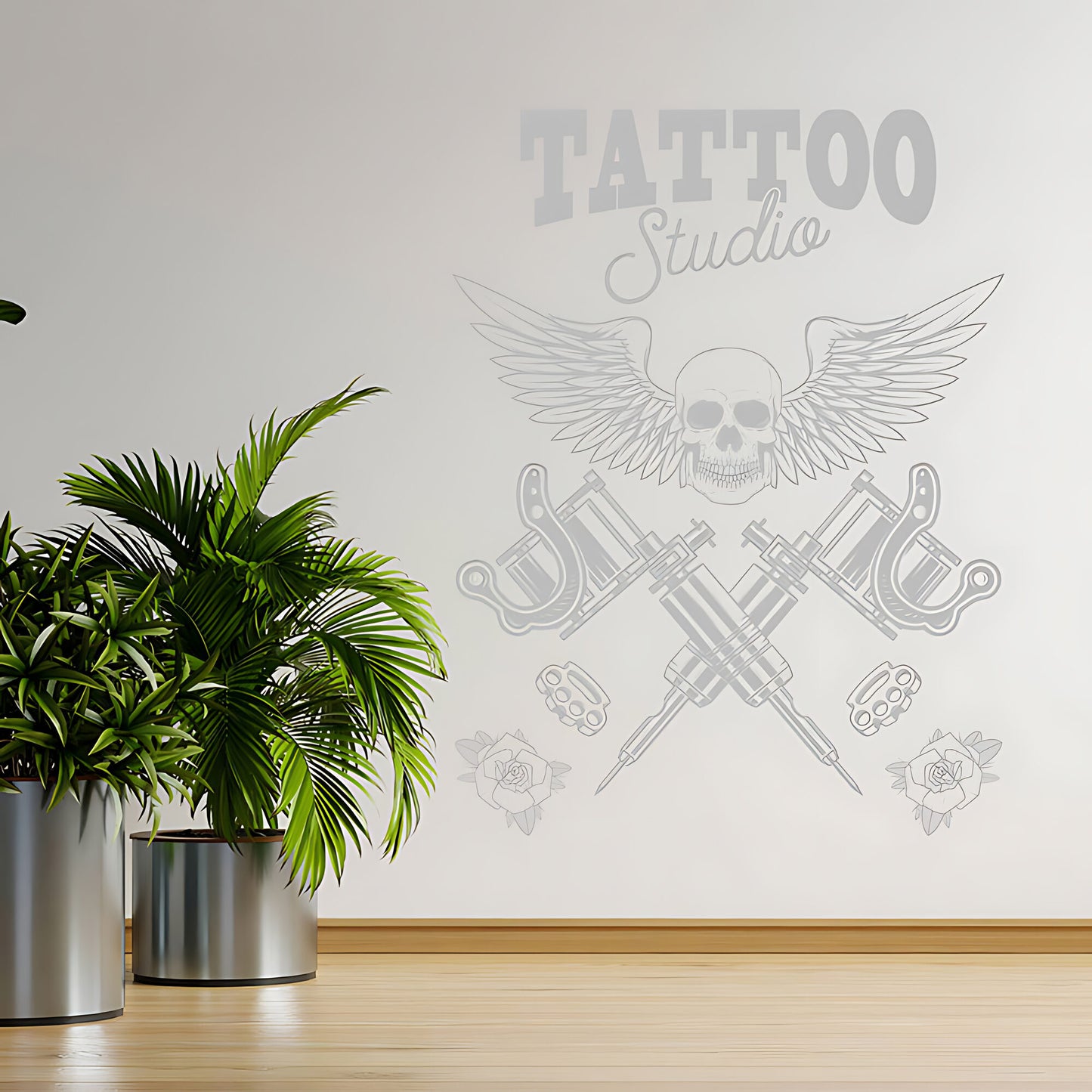 Skull Tattoo Art Wall Decal with Inspirational Quote for Parlour