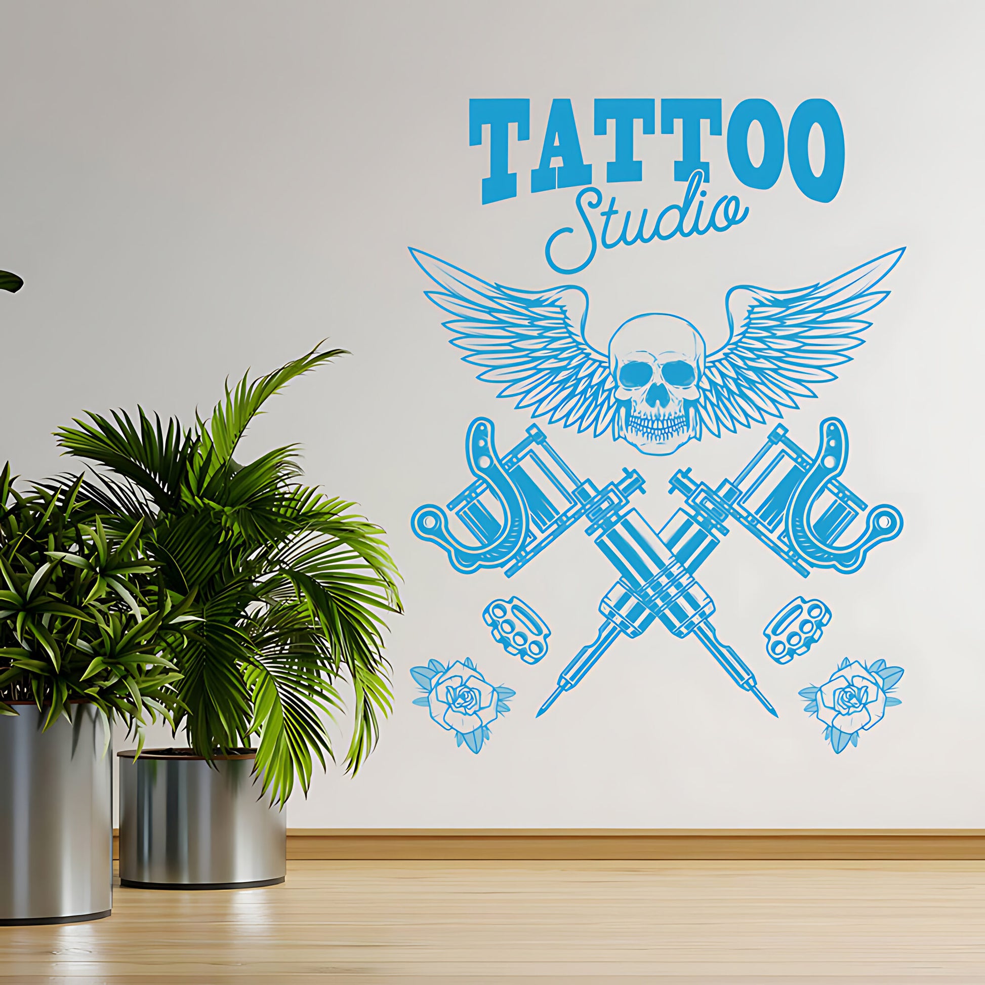 Skull Tattoo Art Wall Decal with Inspirational Quote for Parlour