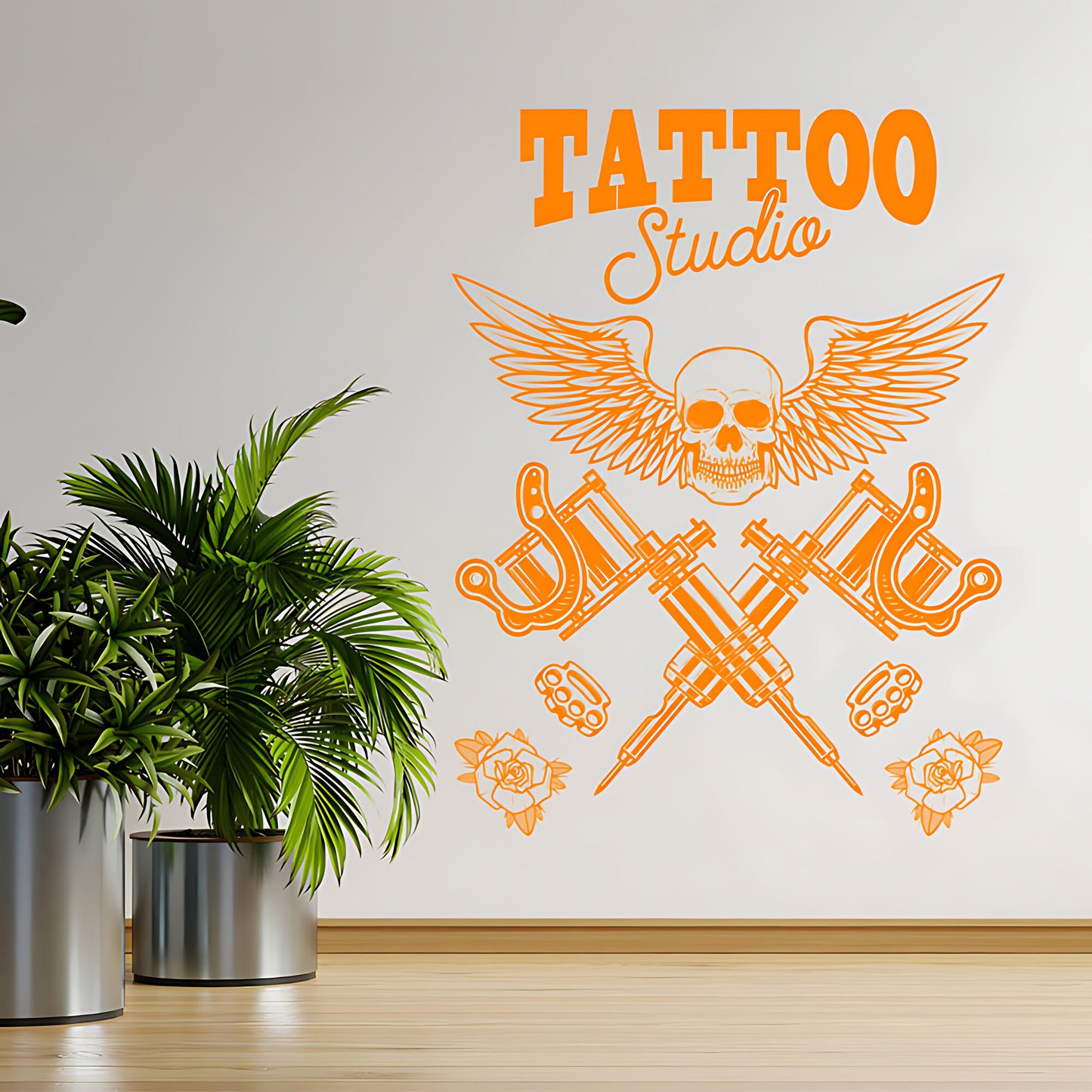 Skull Tattoo Art Wall Decal with Inspirational Quote for Parlour