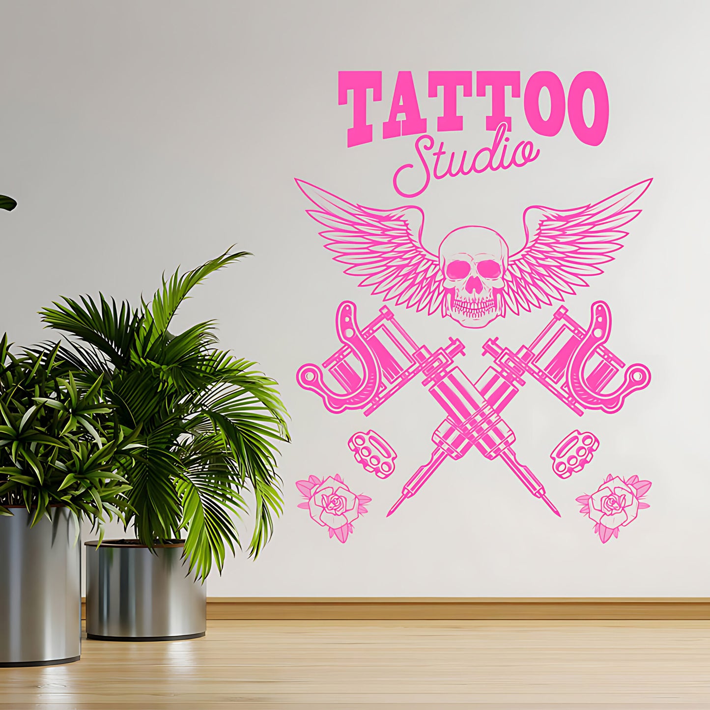 Skull Tattoo Art Wall Decal with Inspirational Quote for Parlour