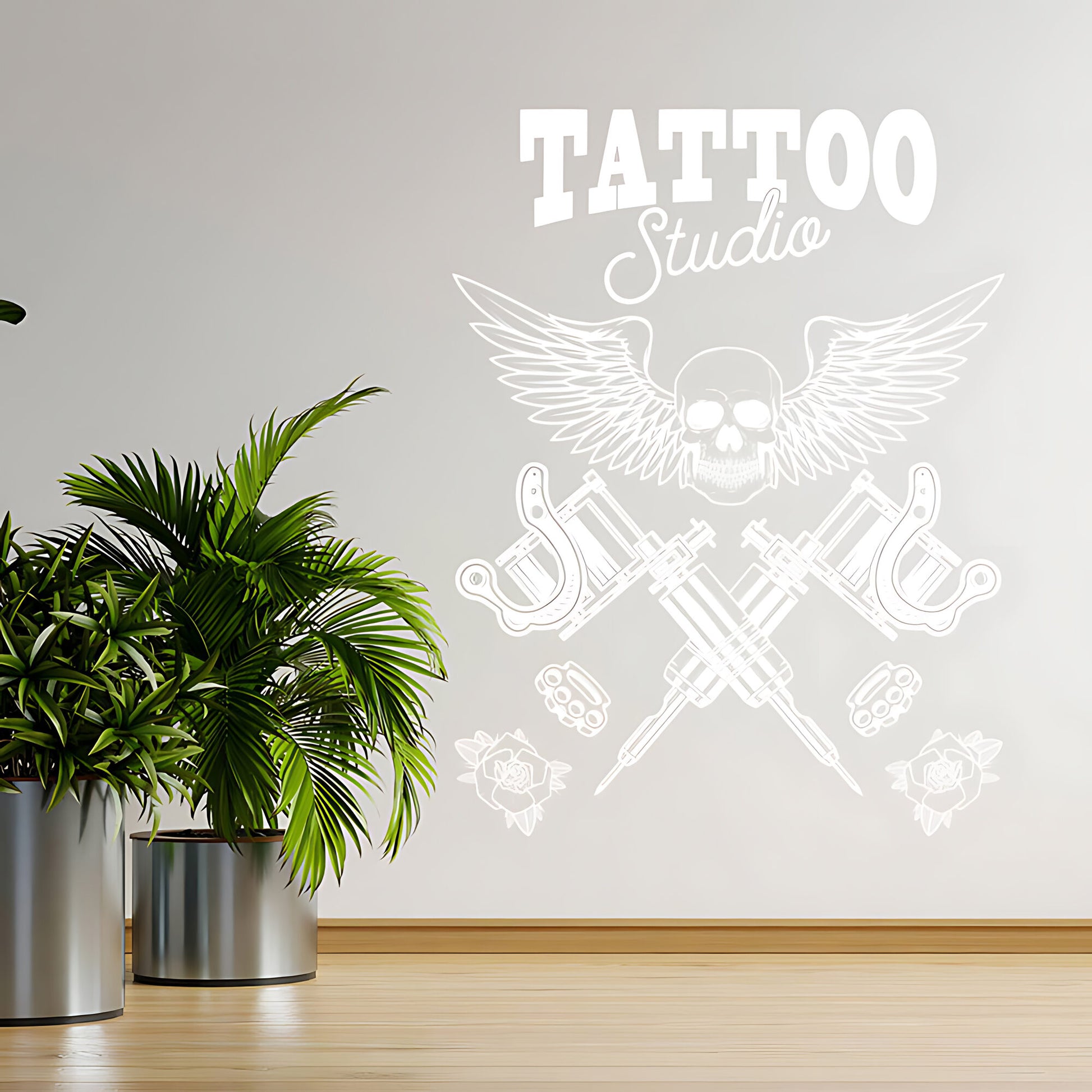 Skull Tattoo Art Wall Decal with Inspirational Quote for Parlour