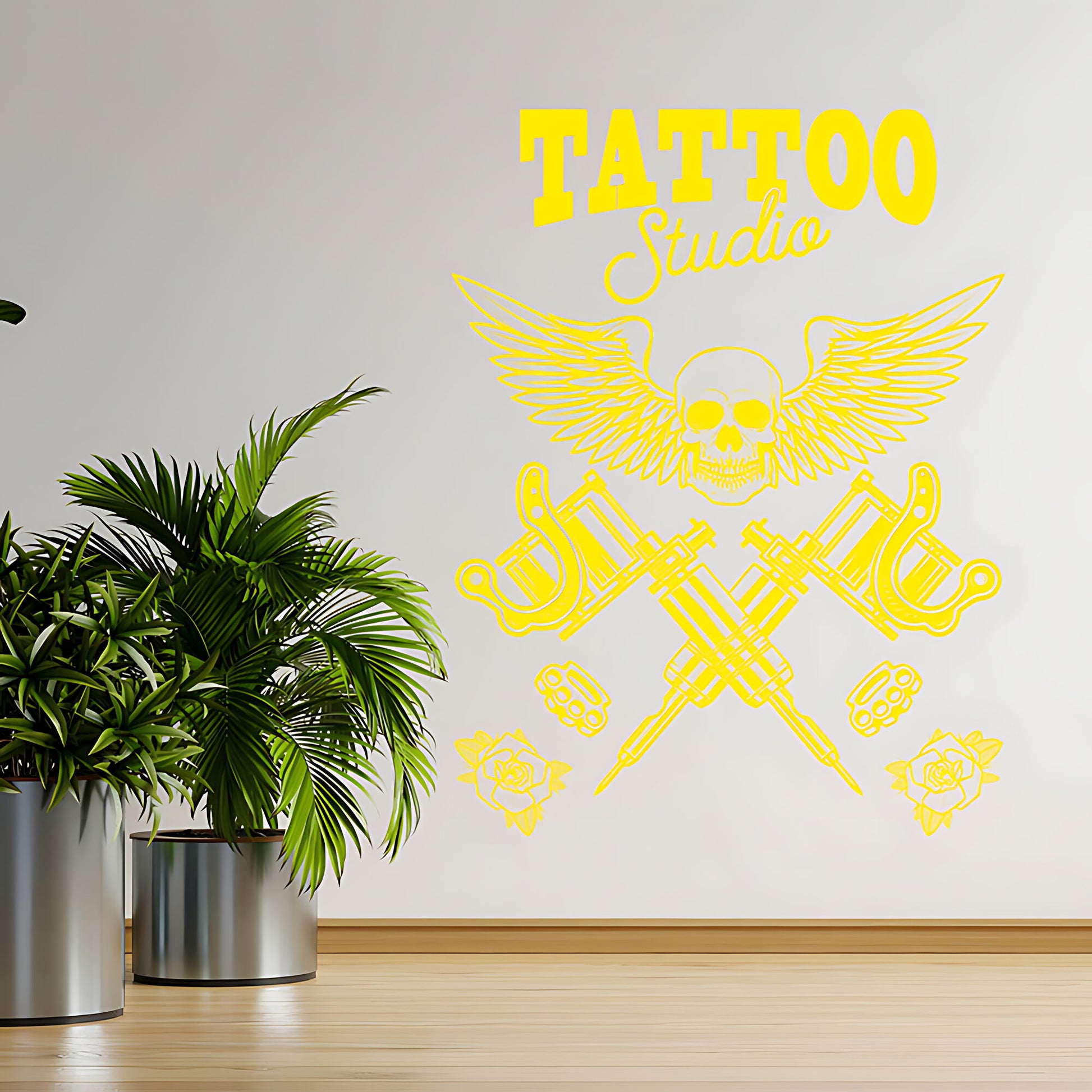Skull Tattoo Art Wall Decal with Inspirational Quote for Parlour