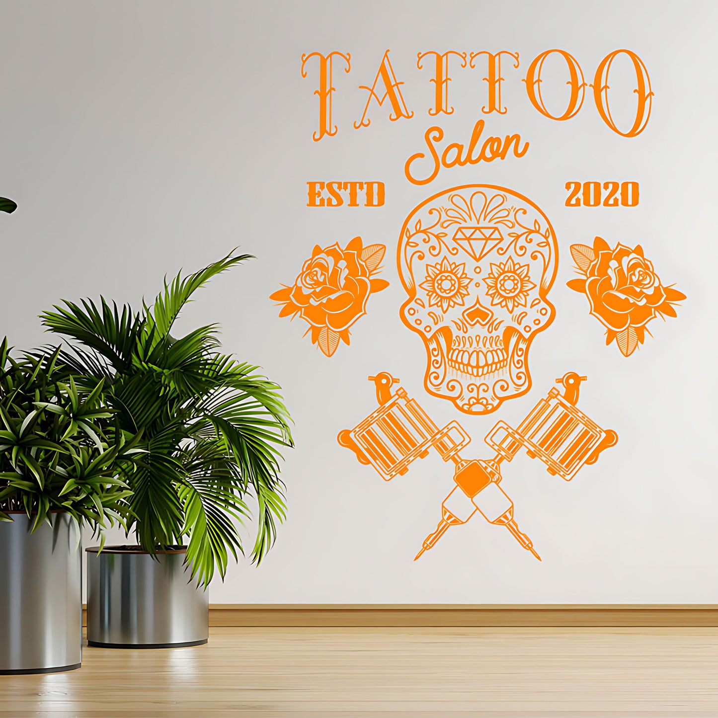 Tattooist Skull Graphics Wall Sticker for Tattoo Parlour Decor