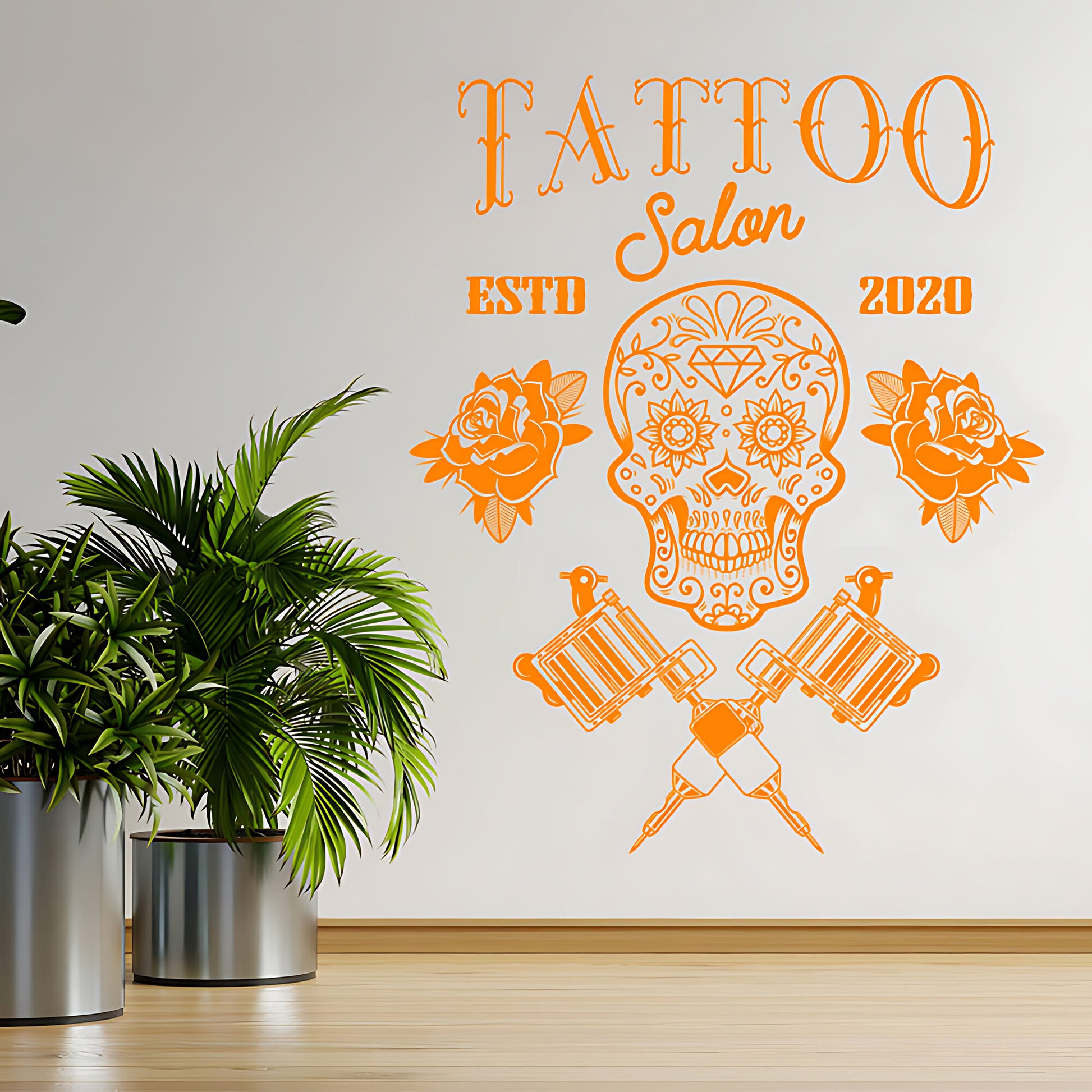 Tattooist Skull Graphics Wall Sticker for Tattoo Parlour Decor