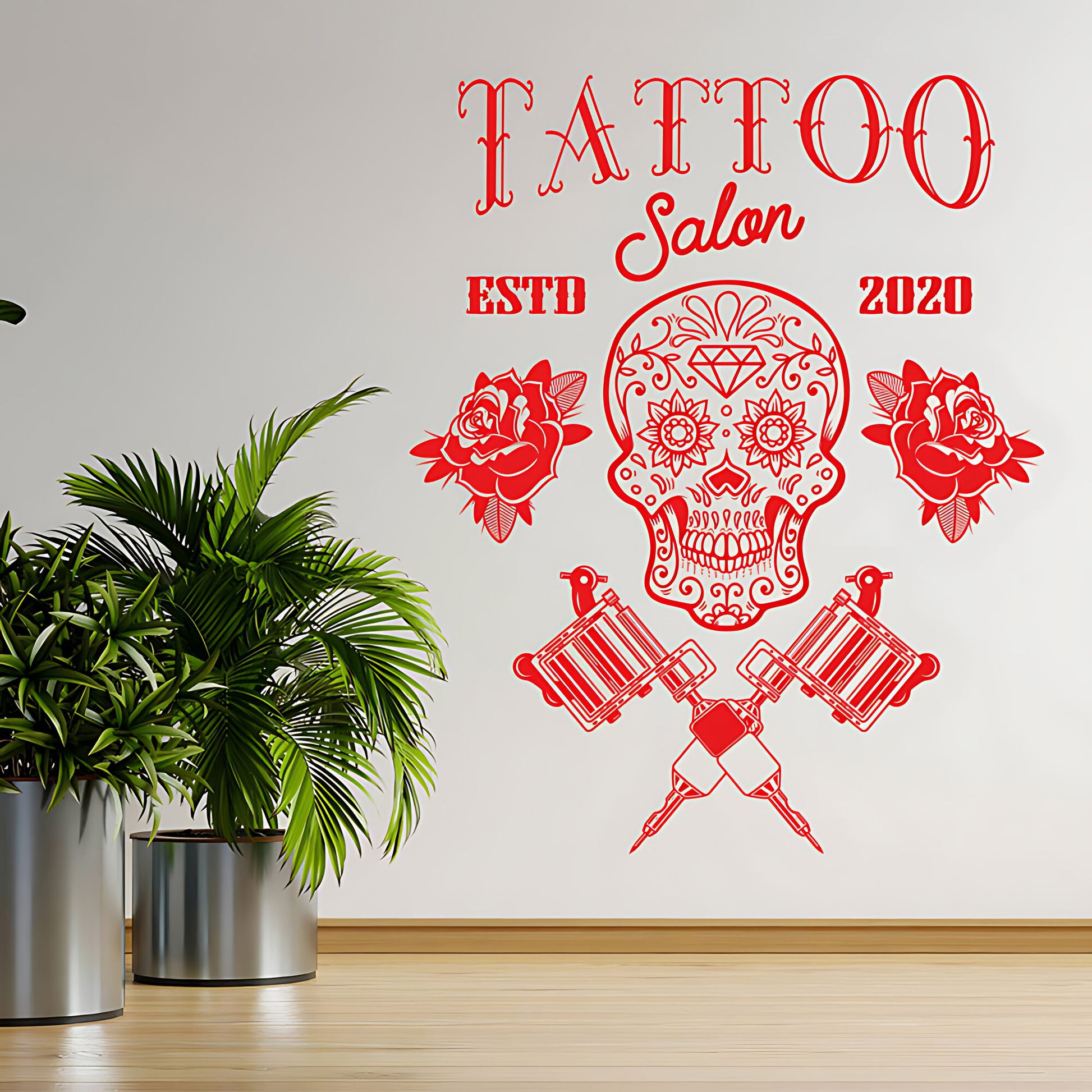 Tattooist Skull Graphics Wall Sticker for Tattoo Parlour Decor